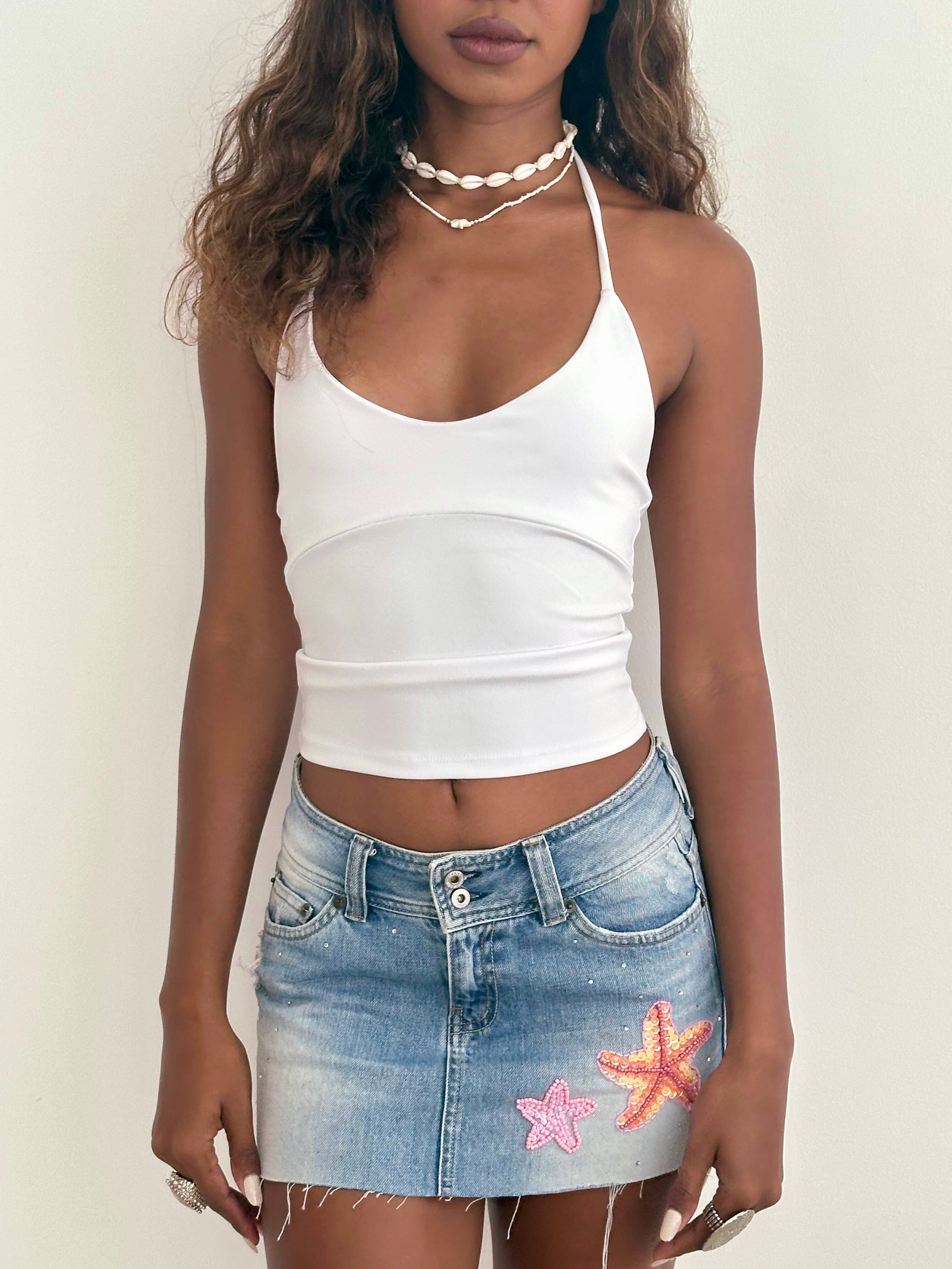 Reworked Denim Sequin Skirt - Stariana (sz 6 AU)