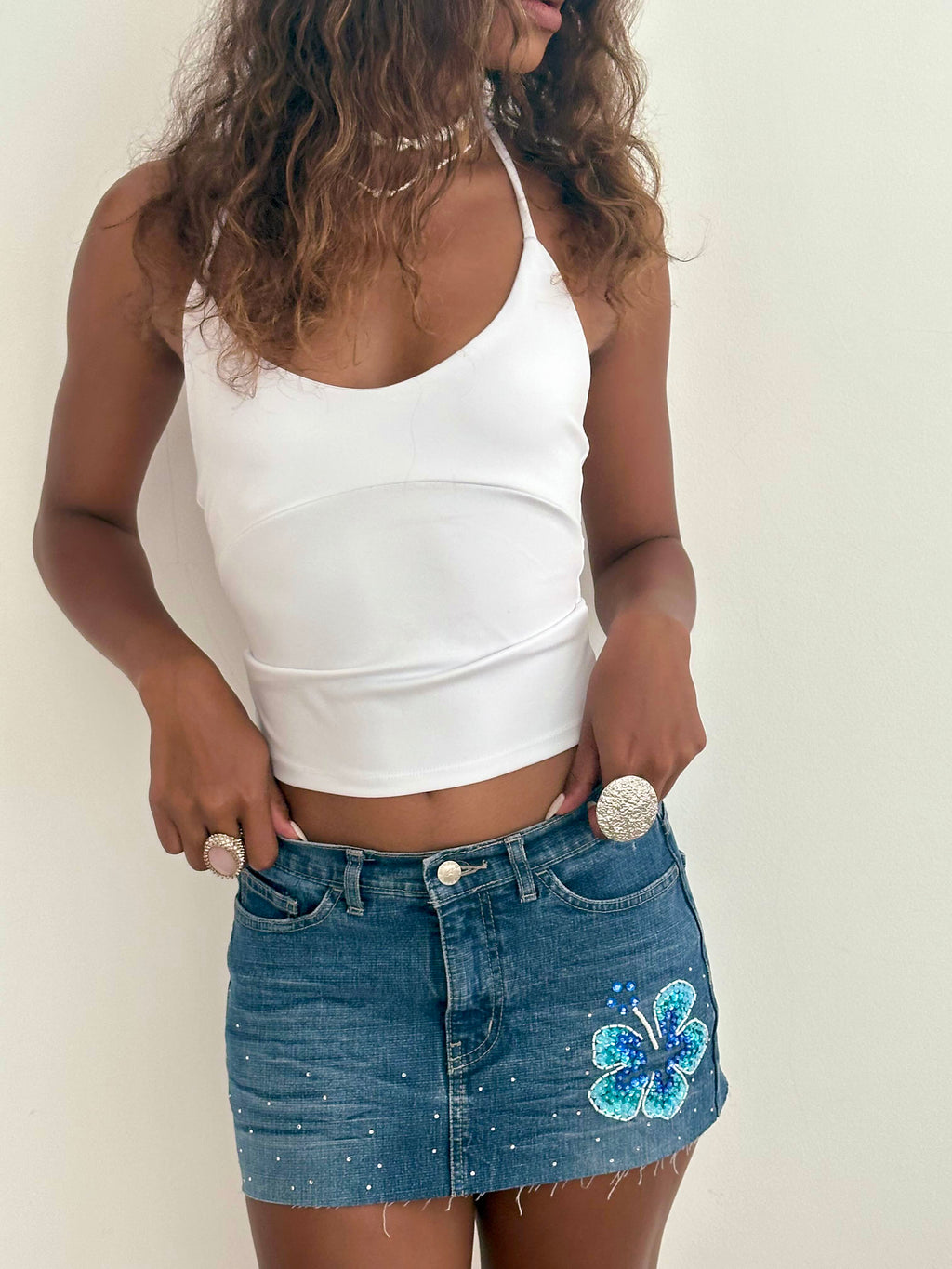 Reworked Denim Sequin Skirt - Billie (sz 6 AU)