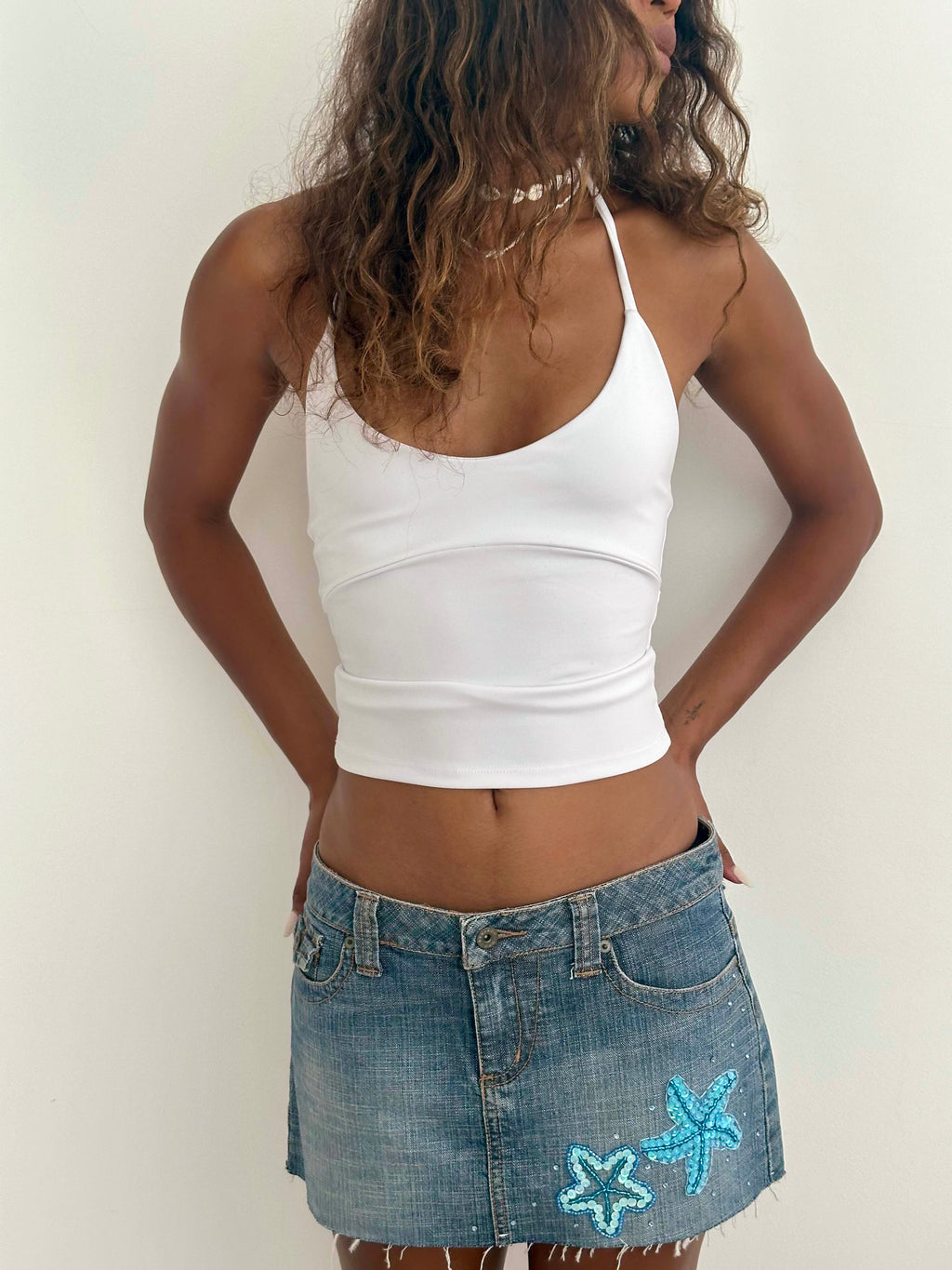 Reworked Denim Sequin Skirt - Lavinia (sz 10 AU)