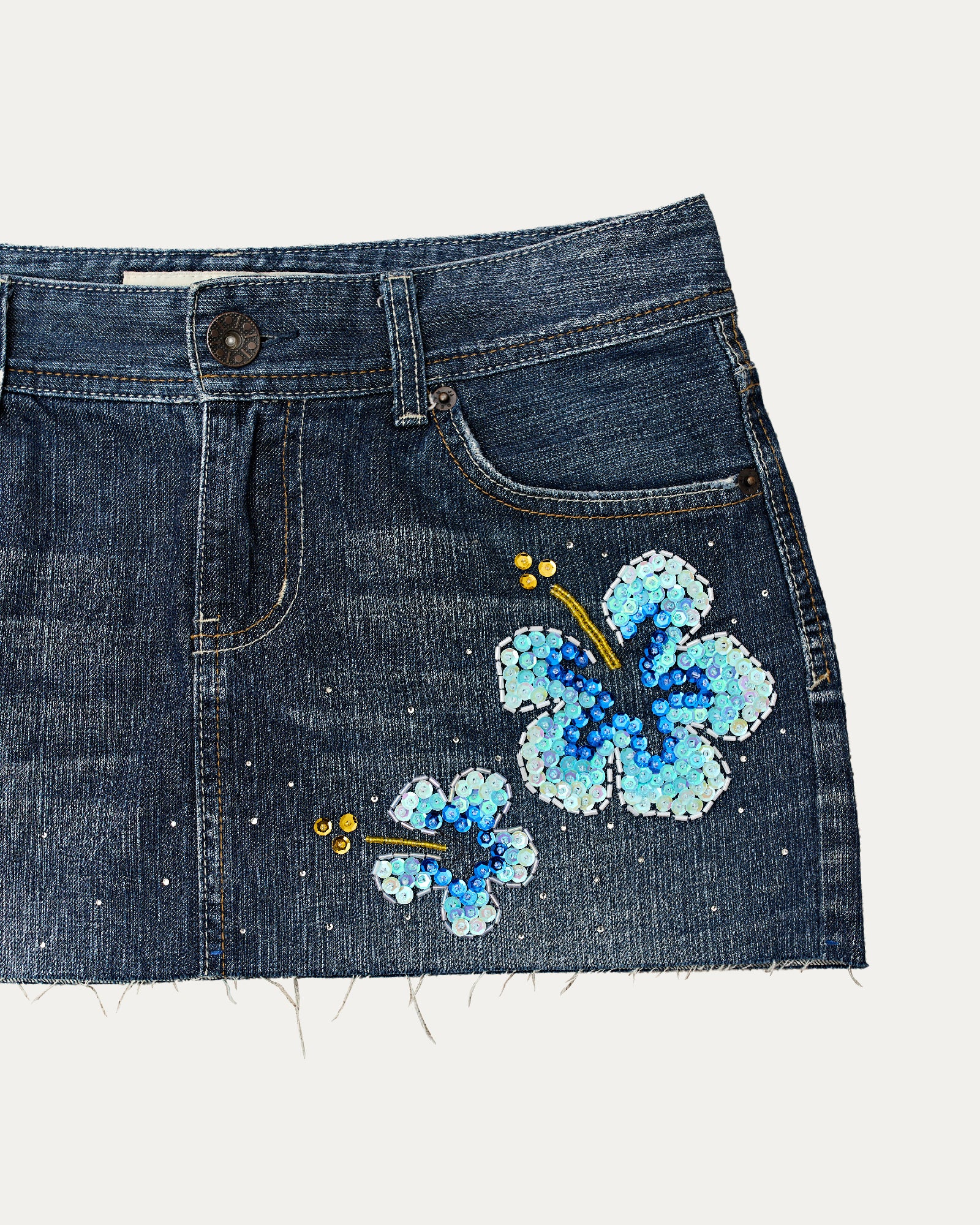 Reworked Denim Sequin Skirt - Ophelia (sz 8AU)