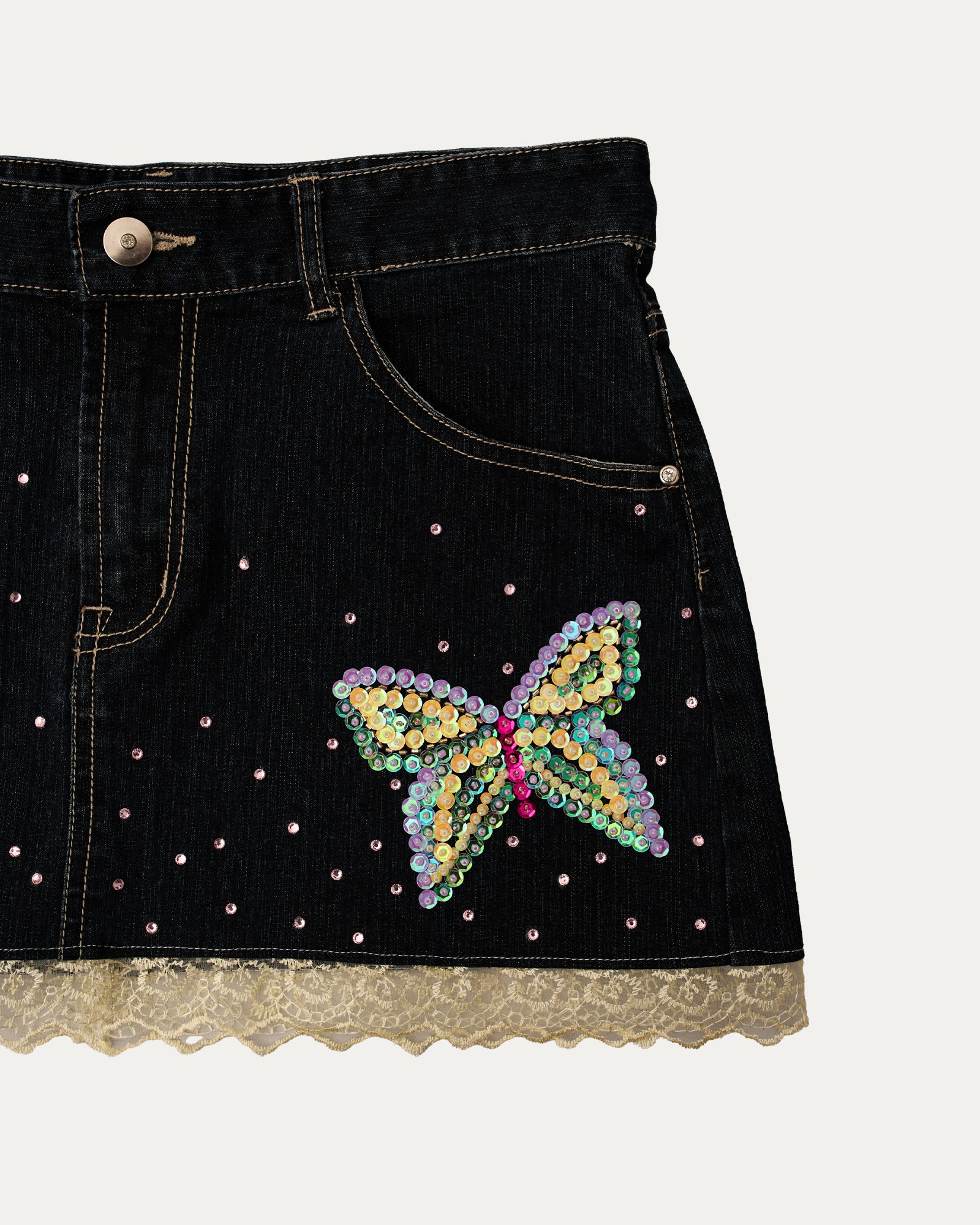 Reworked Denim Sequin Skirt - Isla (sz 8 AU)