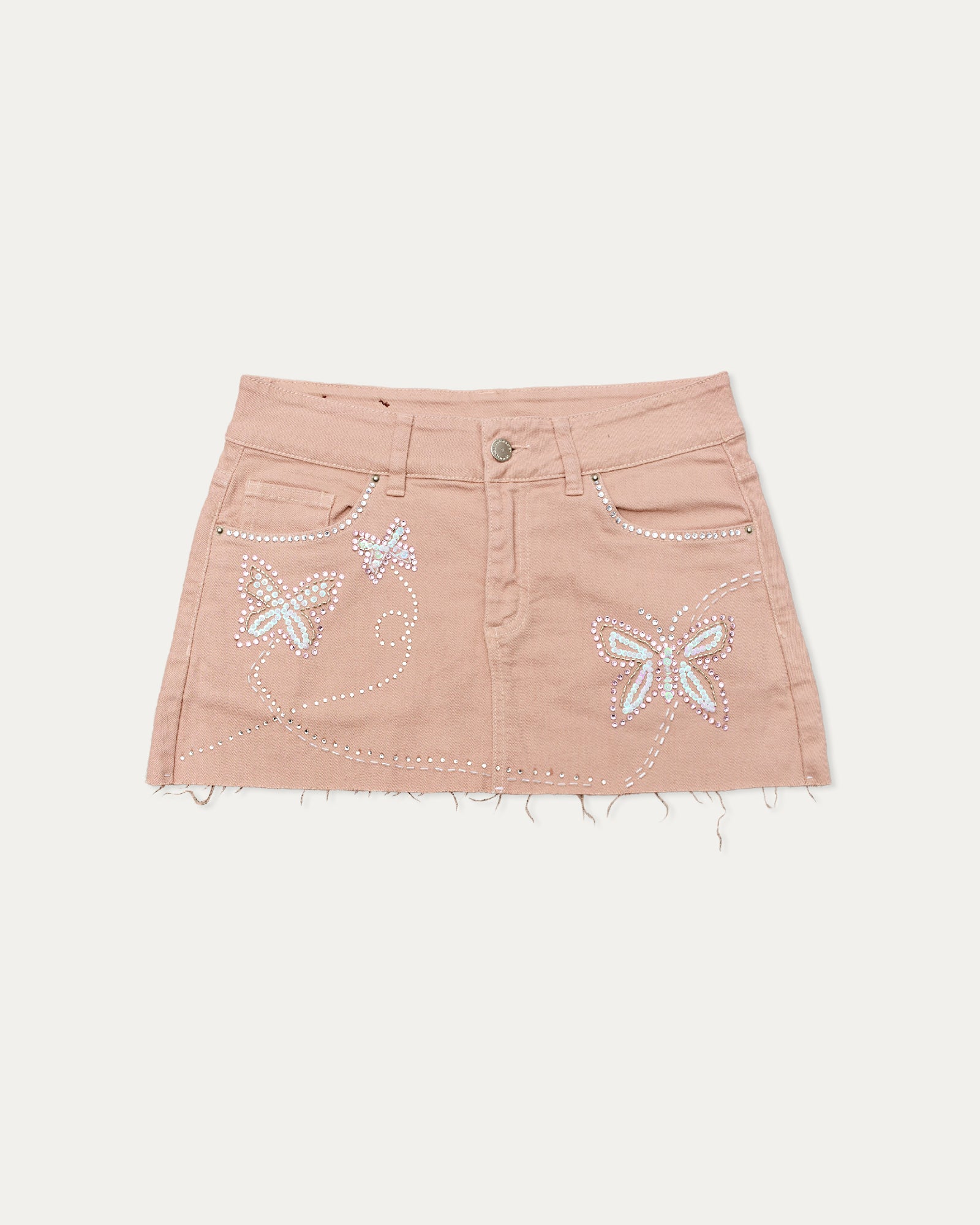 Reworked Denim Sequin Skirt - Salmon (sz 6 AU)