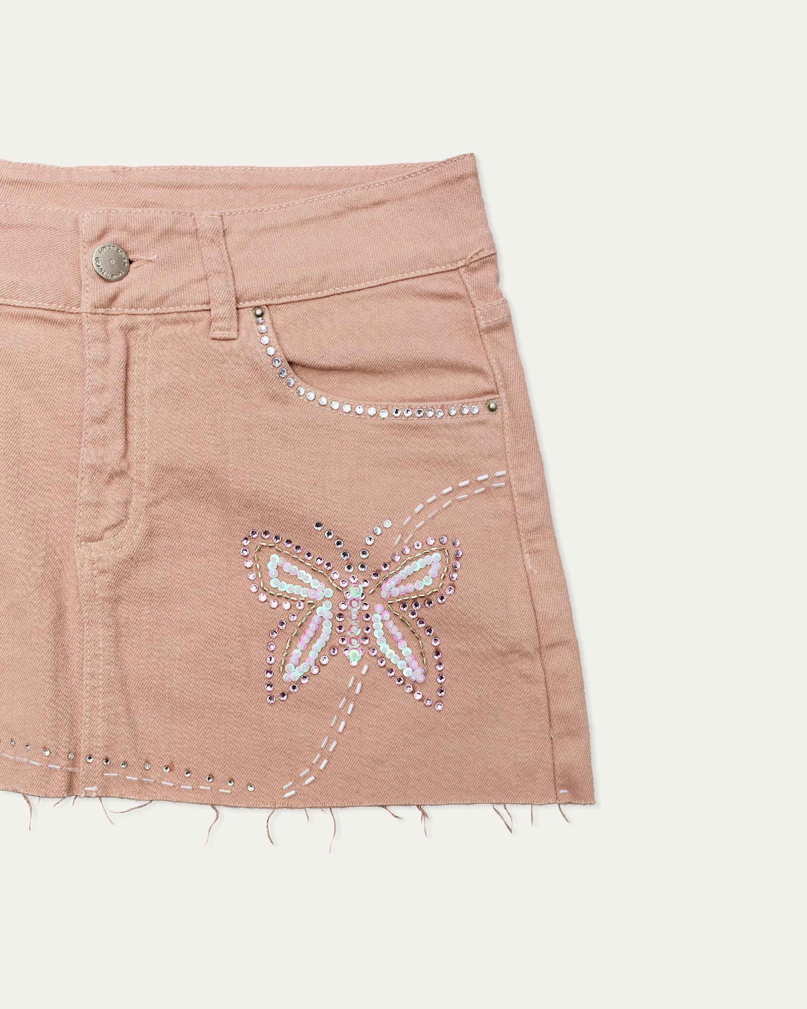 Reworked Denim Sequin Skirt - Salmon (sz 6 AU)