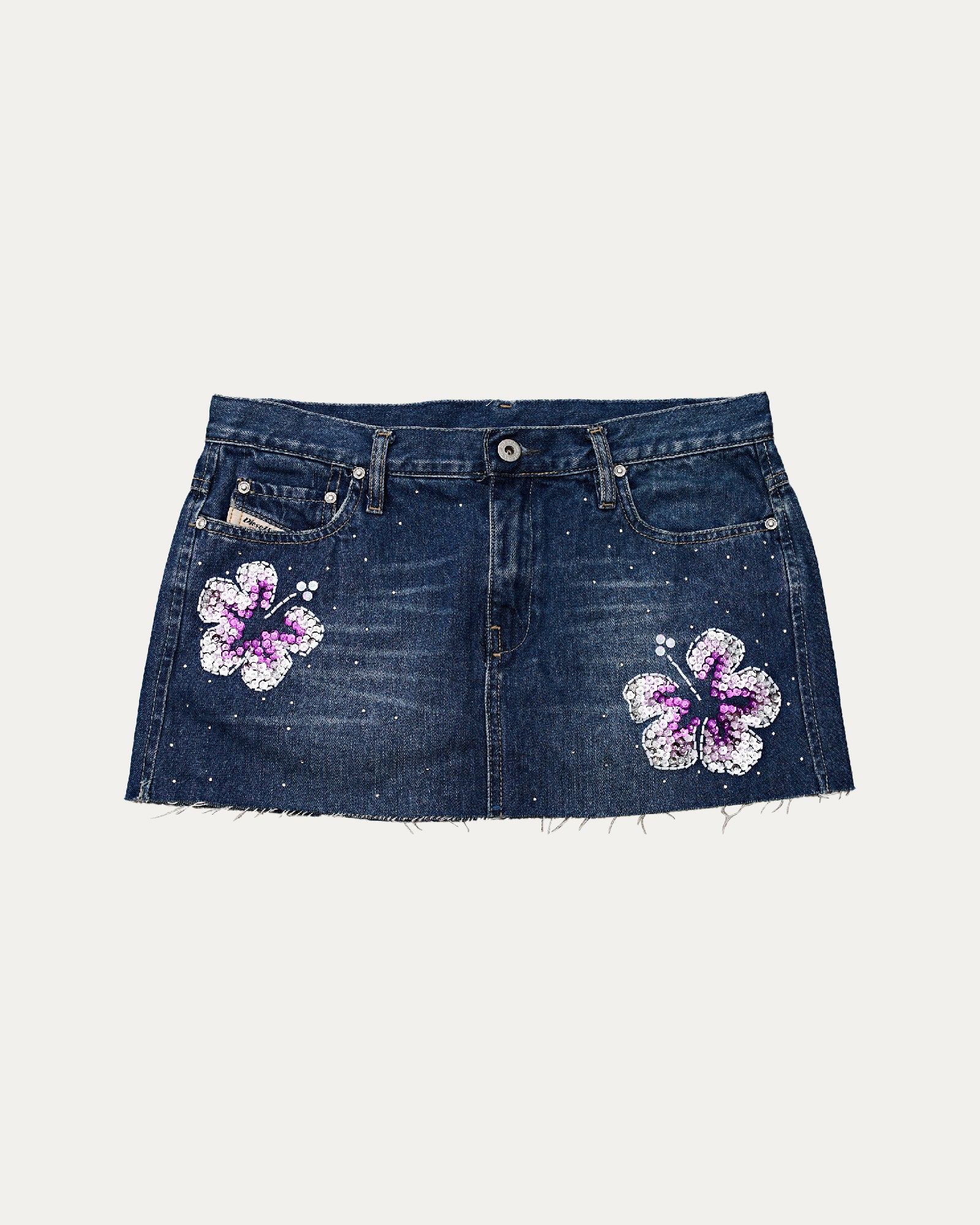 Reworked Diesel Denim Sequin Skirt - Lavender (sz 10 AU)