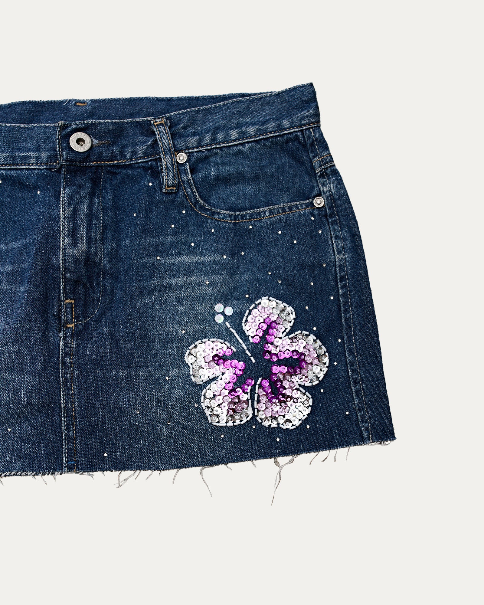 Reworked Diesel Denim Sequin Skirt - Lavender (sz 10 AU)