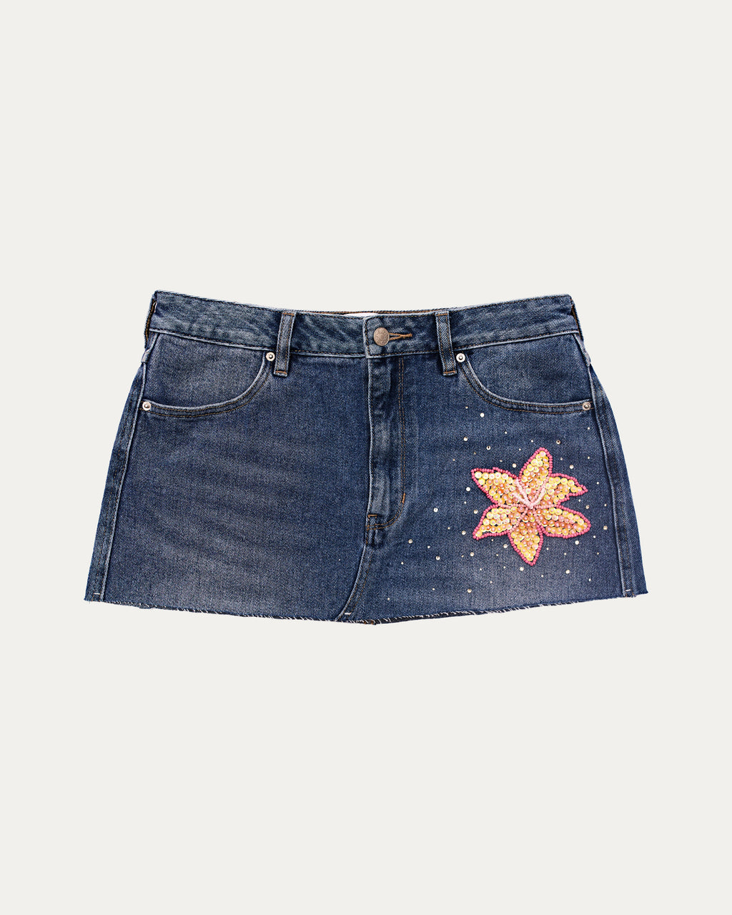 Reworked Denim Sequin Skirt - Citrine (sz 10 AU)