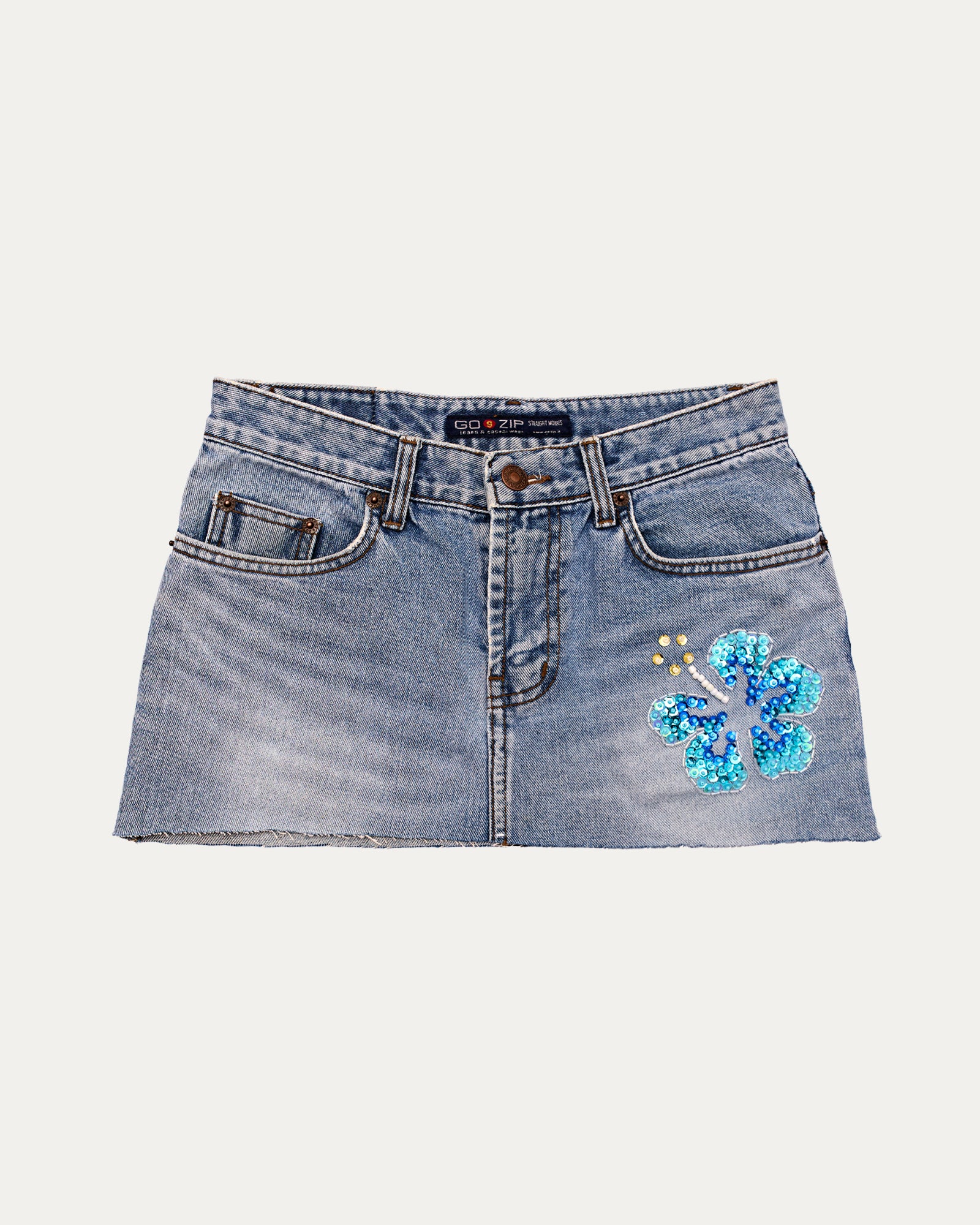 Reworked Denim Sequin Skirt - Aquarelle (sz 4 AU)