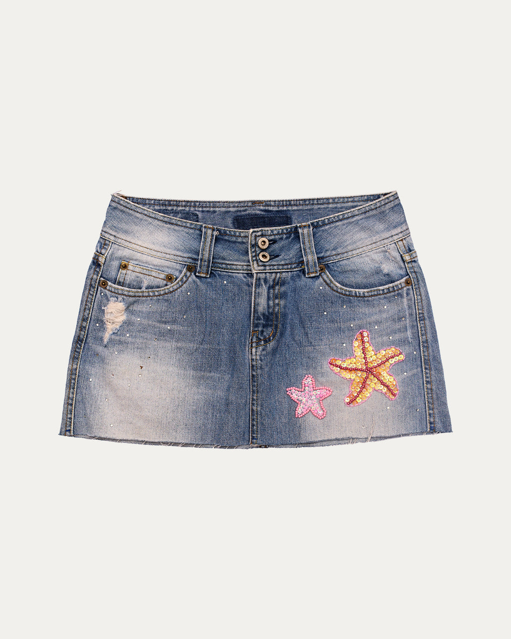 Reworked Denim Sequin Skirt - Stariana (sz 6 AU)