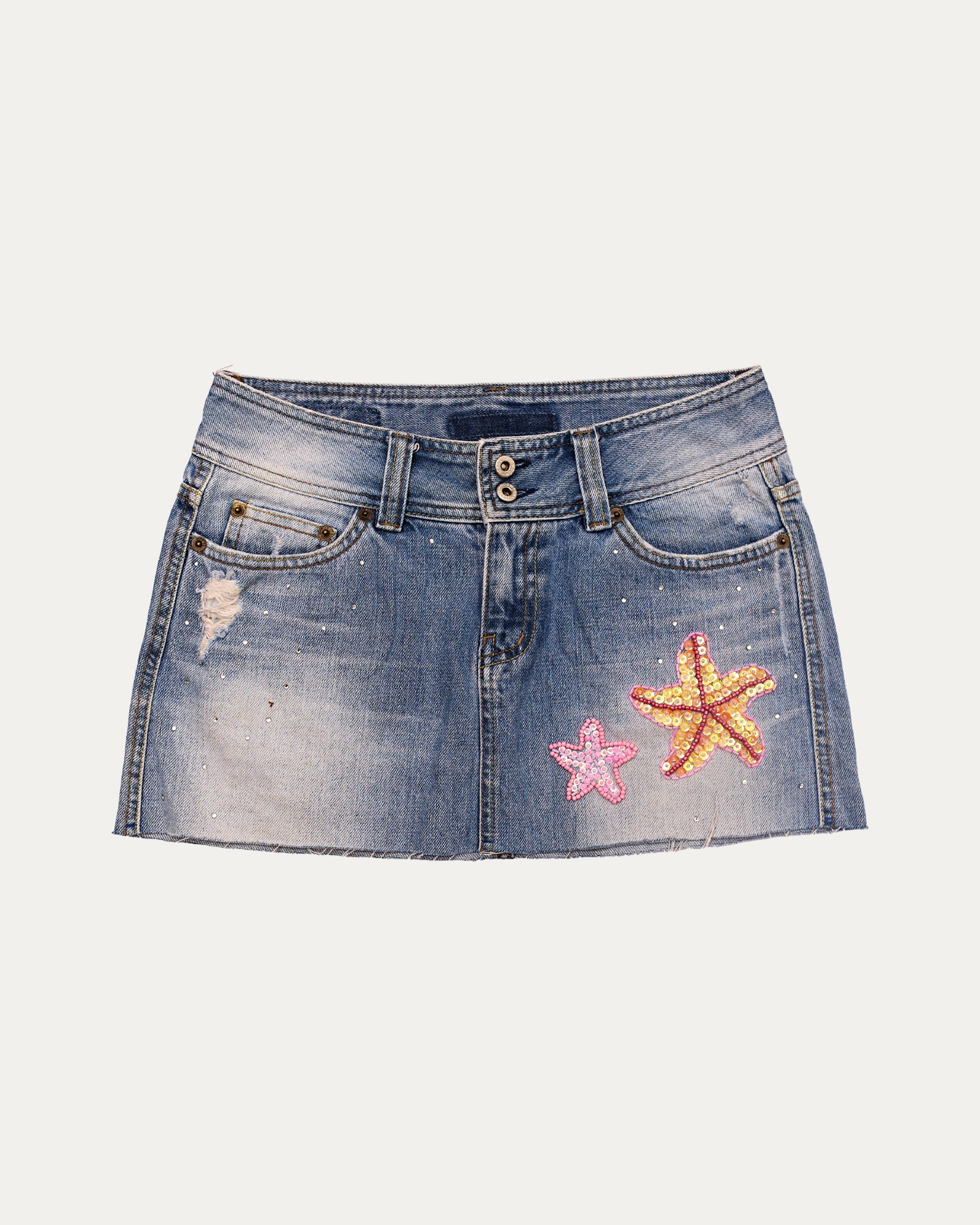 Reworked Denim Sequin Skirt - Stariana (sz 6 AU)