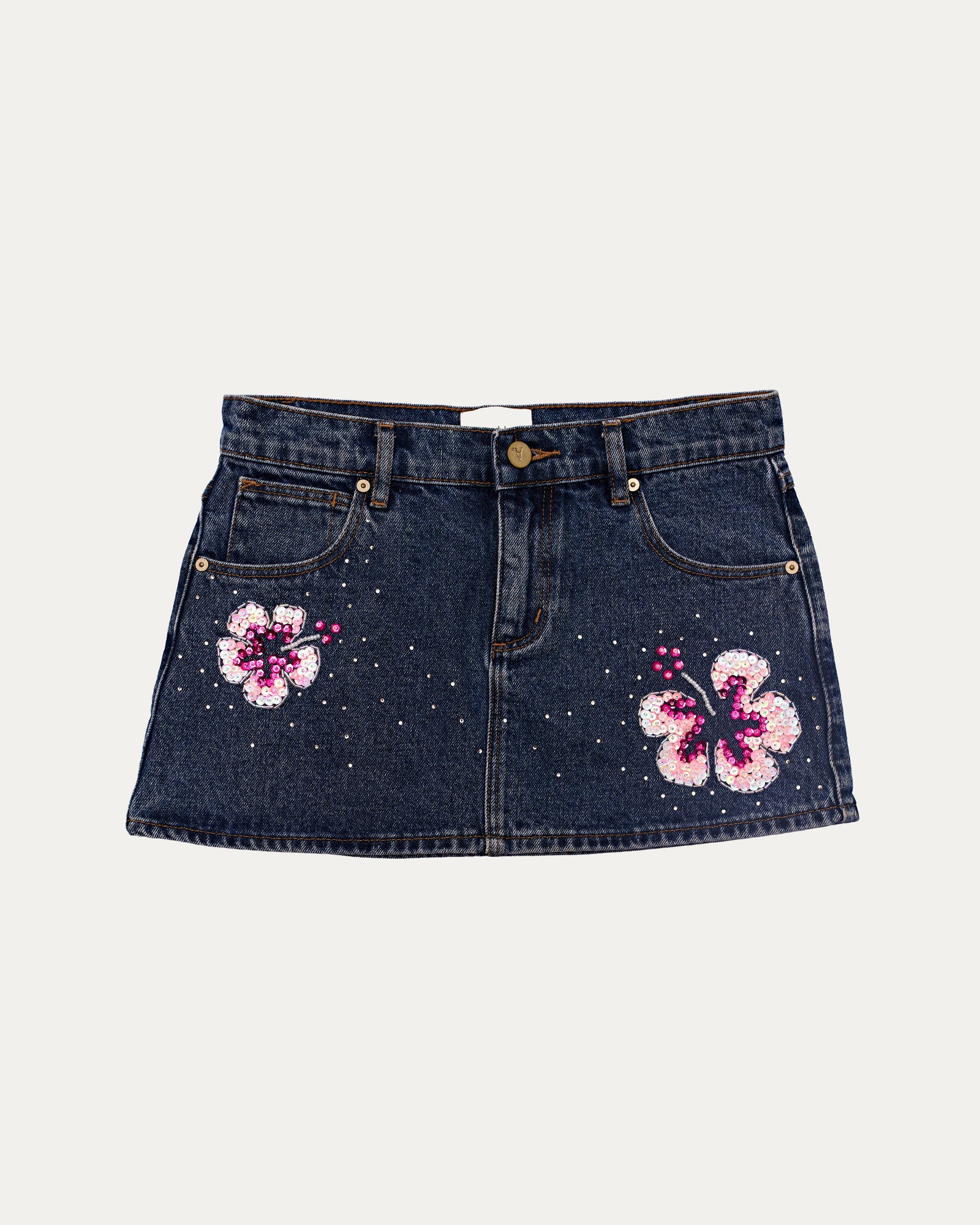 Reworked Denim Sequin Skirt - Petal (sz 6 AU)