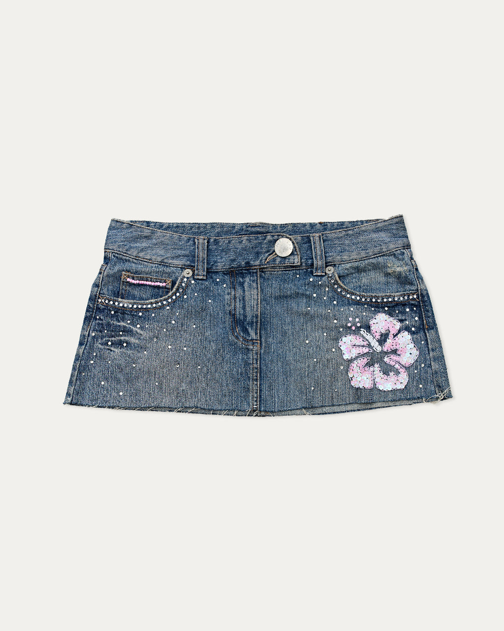 Reworked Denim Sequin Skirt - Solara (sz 10 AU)