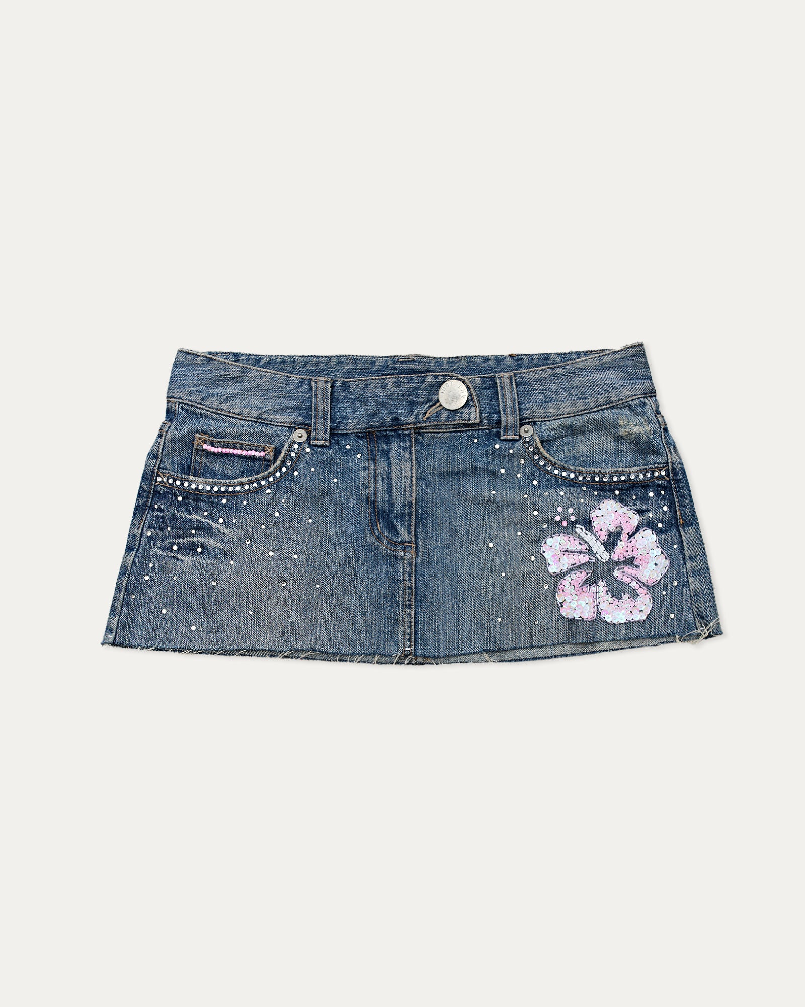 Reworked Denim Sequin Skirt - Solara (sz 10 AU)