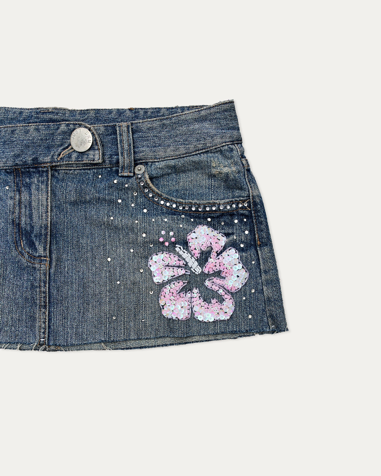 Reworked Denim Sequin Skirt - Solara (sz 10 AU)