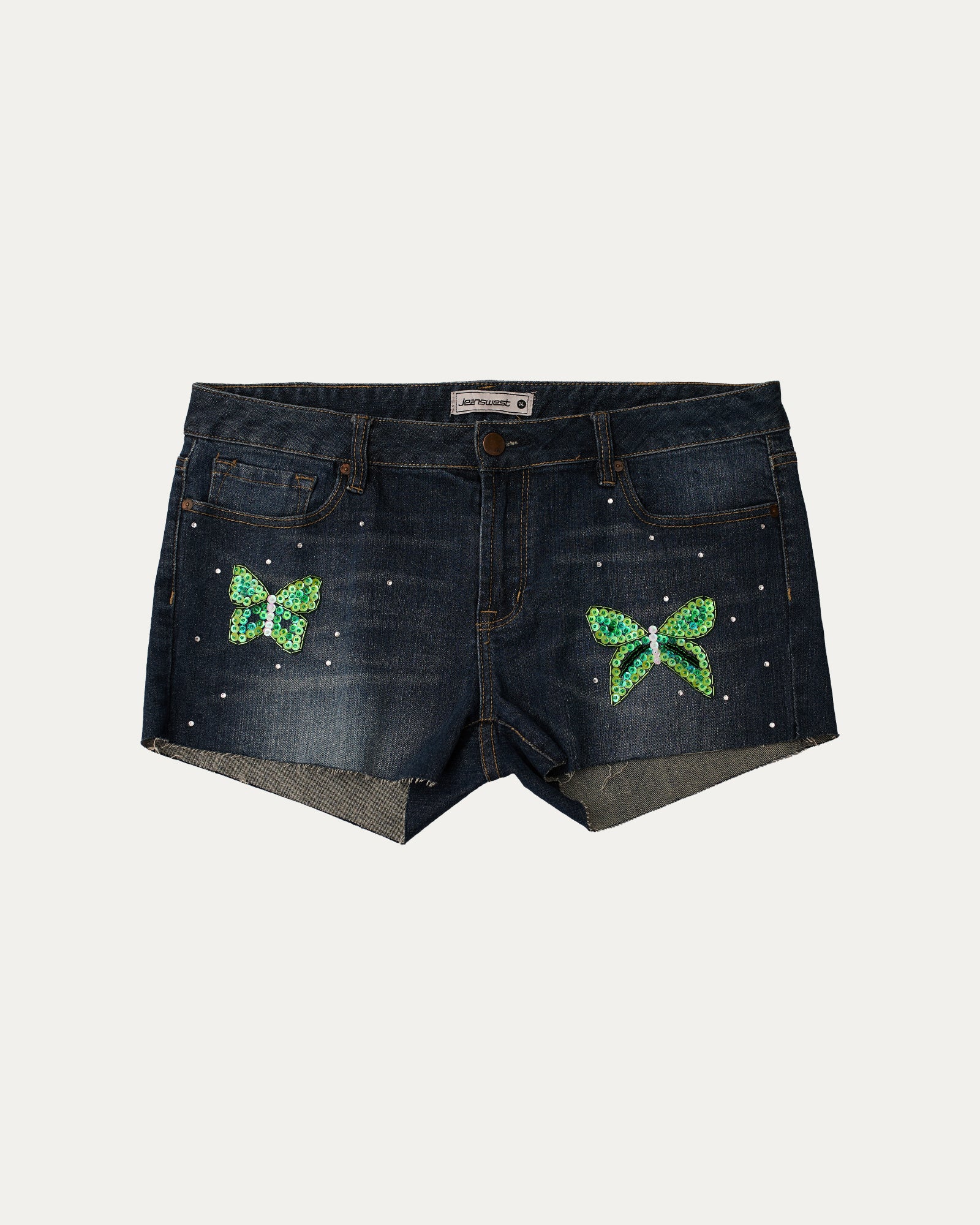 Reworked Denim Sequin Shorts - Calypso (sz 14 AU)