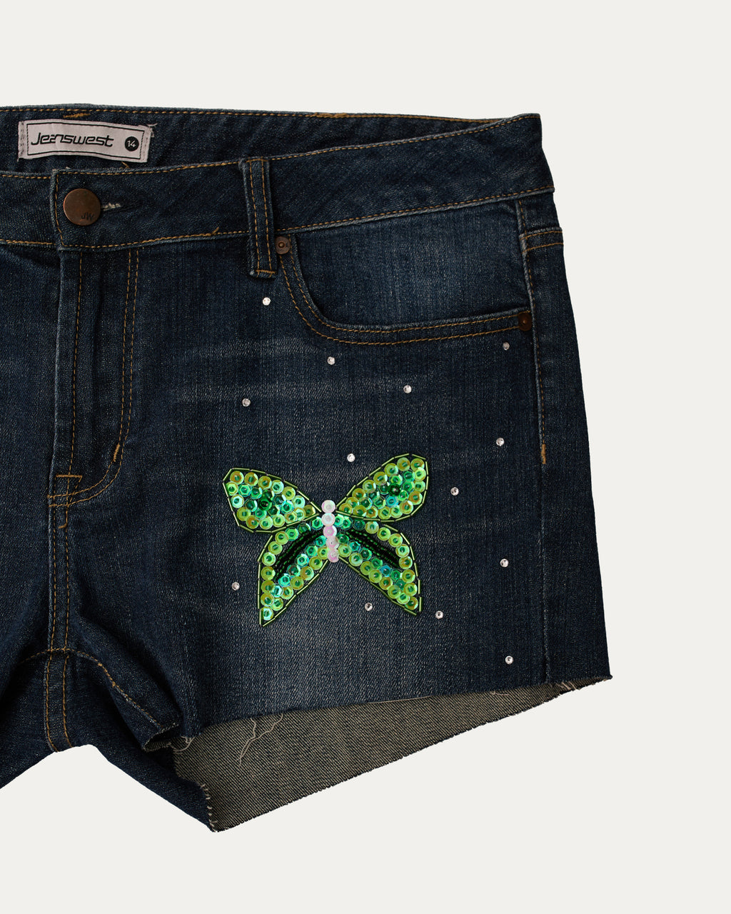 Reworked Denim Sequin Shorts - Calypso (sz 14 AU)