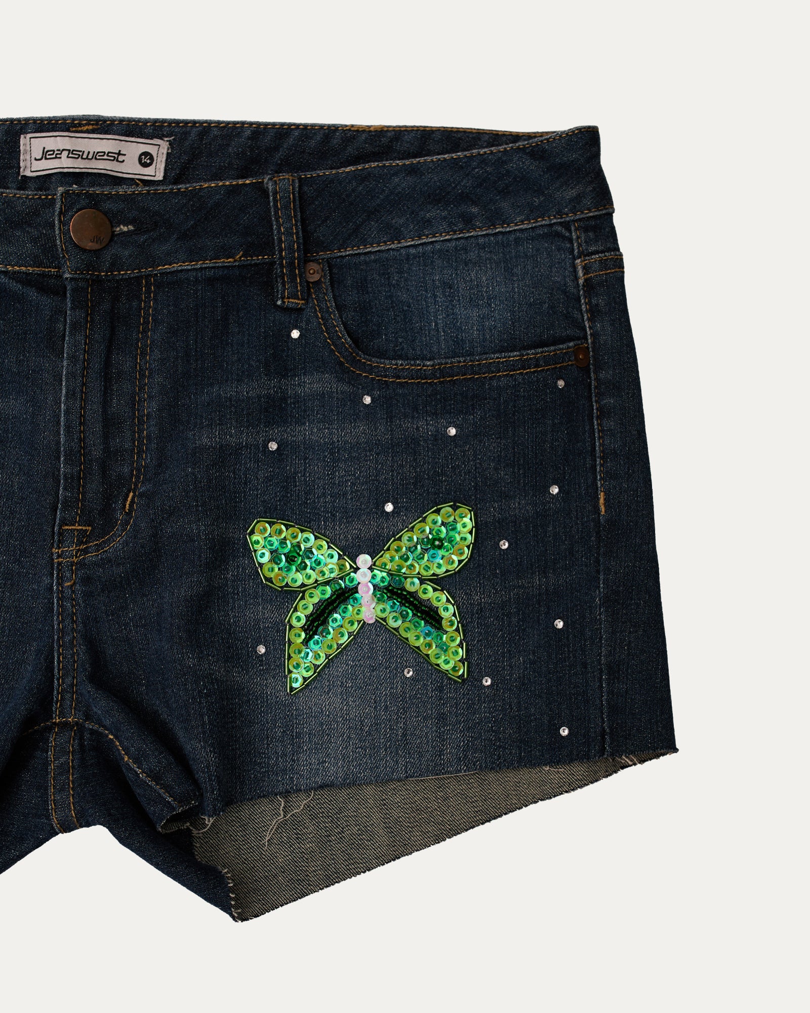 Reworked Denim Sequin Shorts - Calypso (sz 14 AU)