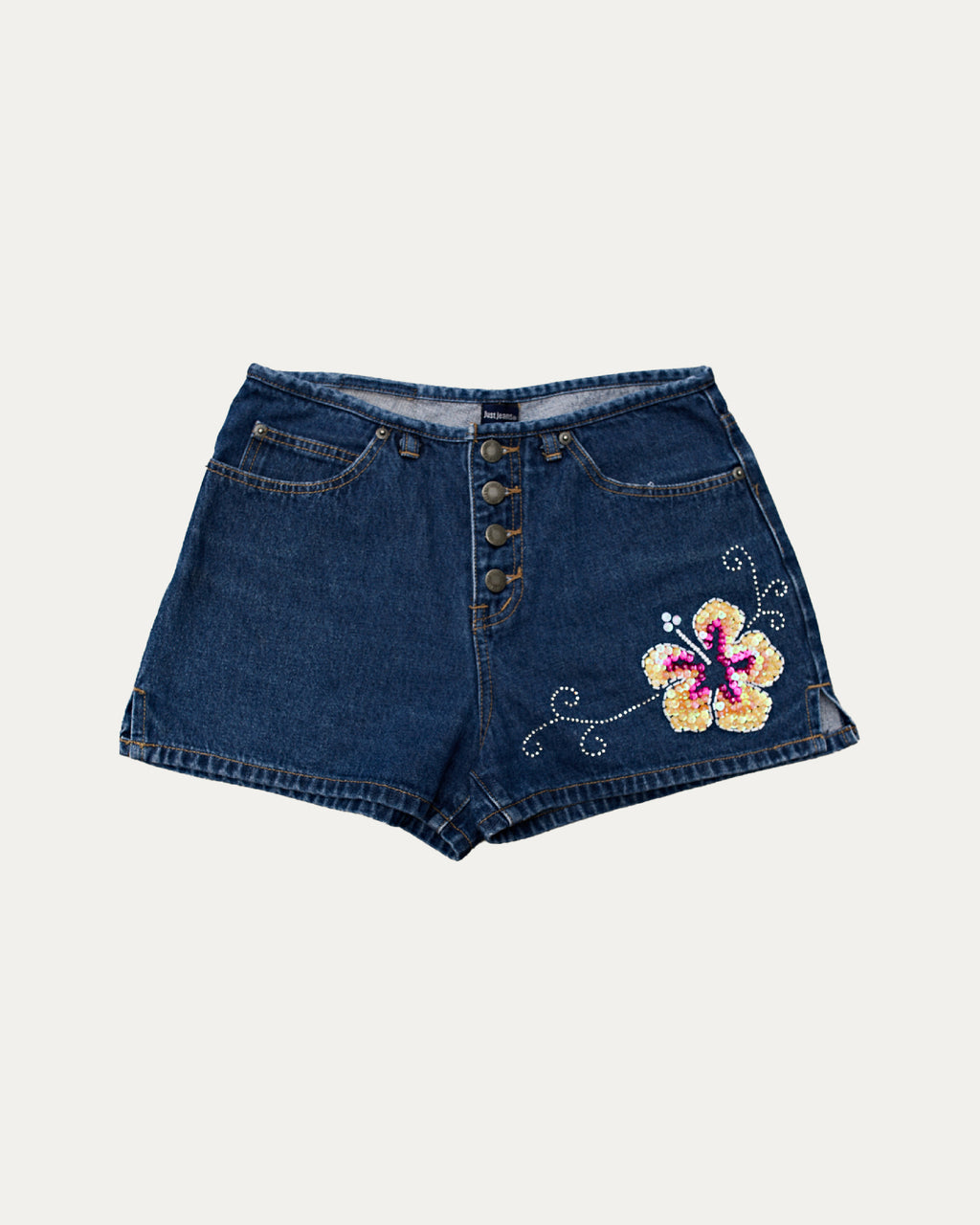 Reworked Denim Sequin Shorts - Lola (sz 10)