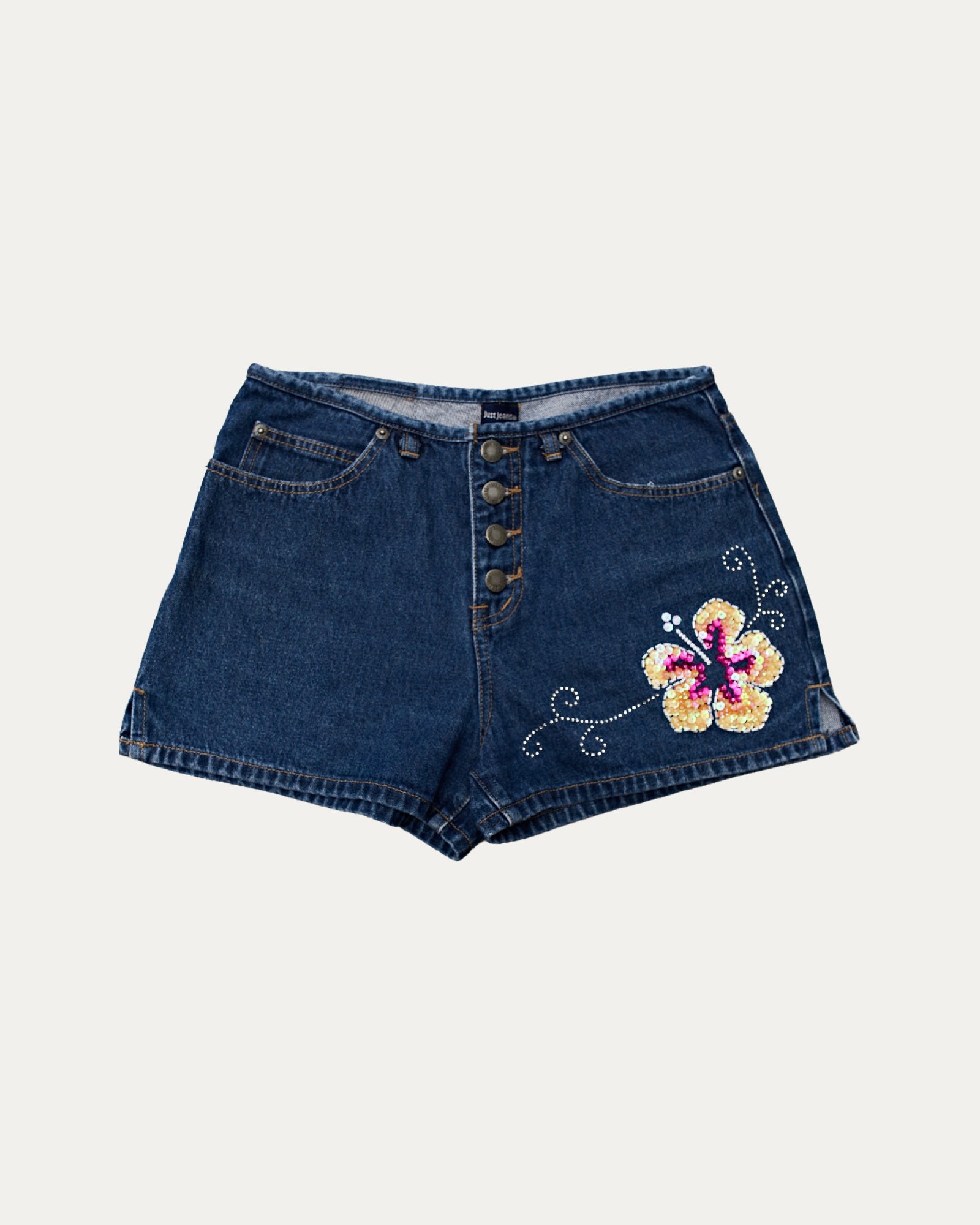 Reworked Denim Sequin Shorts - Lola (sz 10)