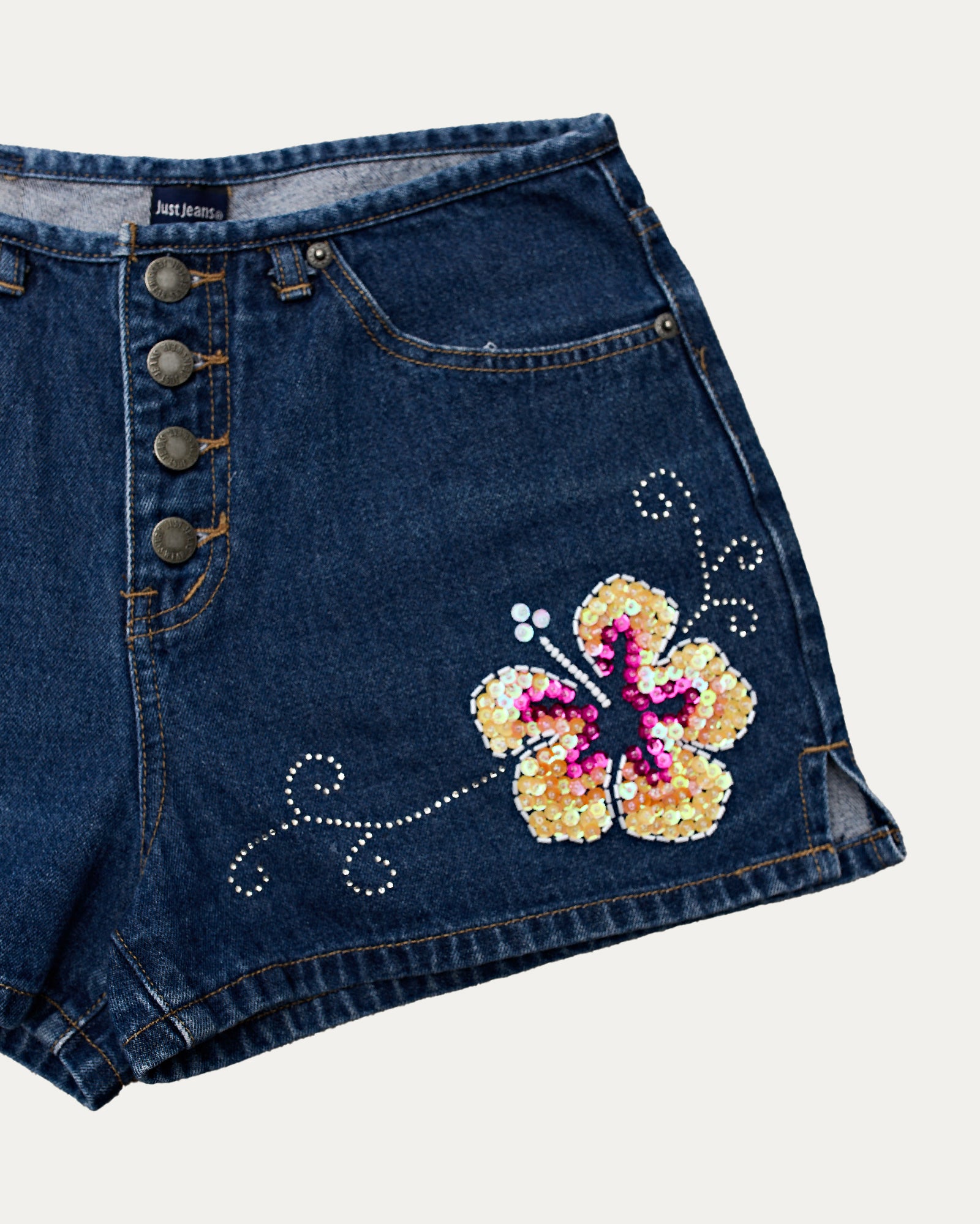 Reworked Denim Sequin Shorts - Lola (sz 10)