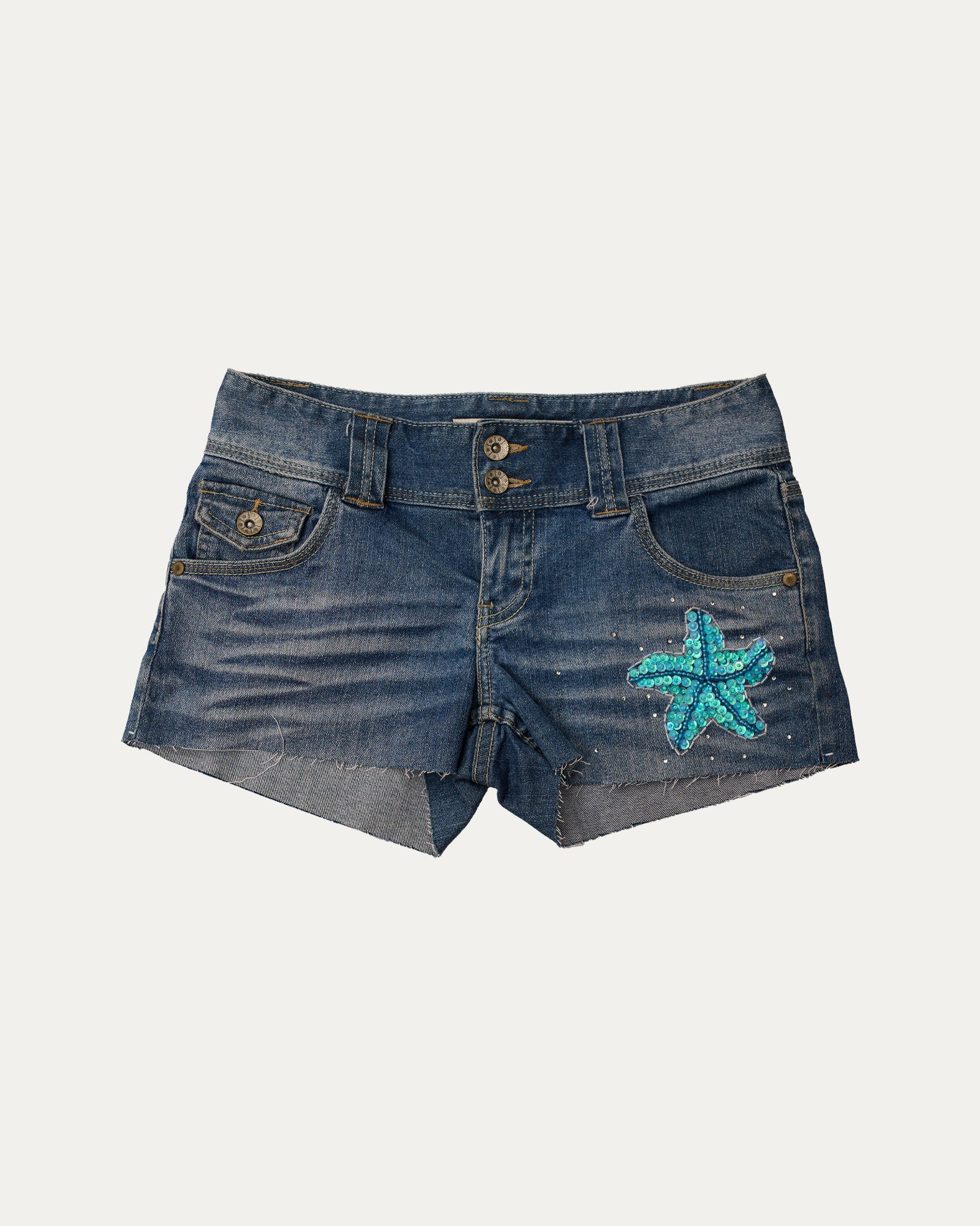 Reworked Denim Sequin Shorts - Celeste (sz 8 AU)