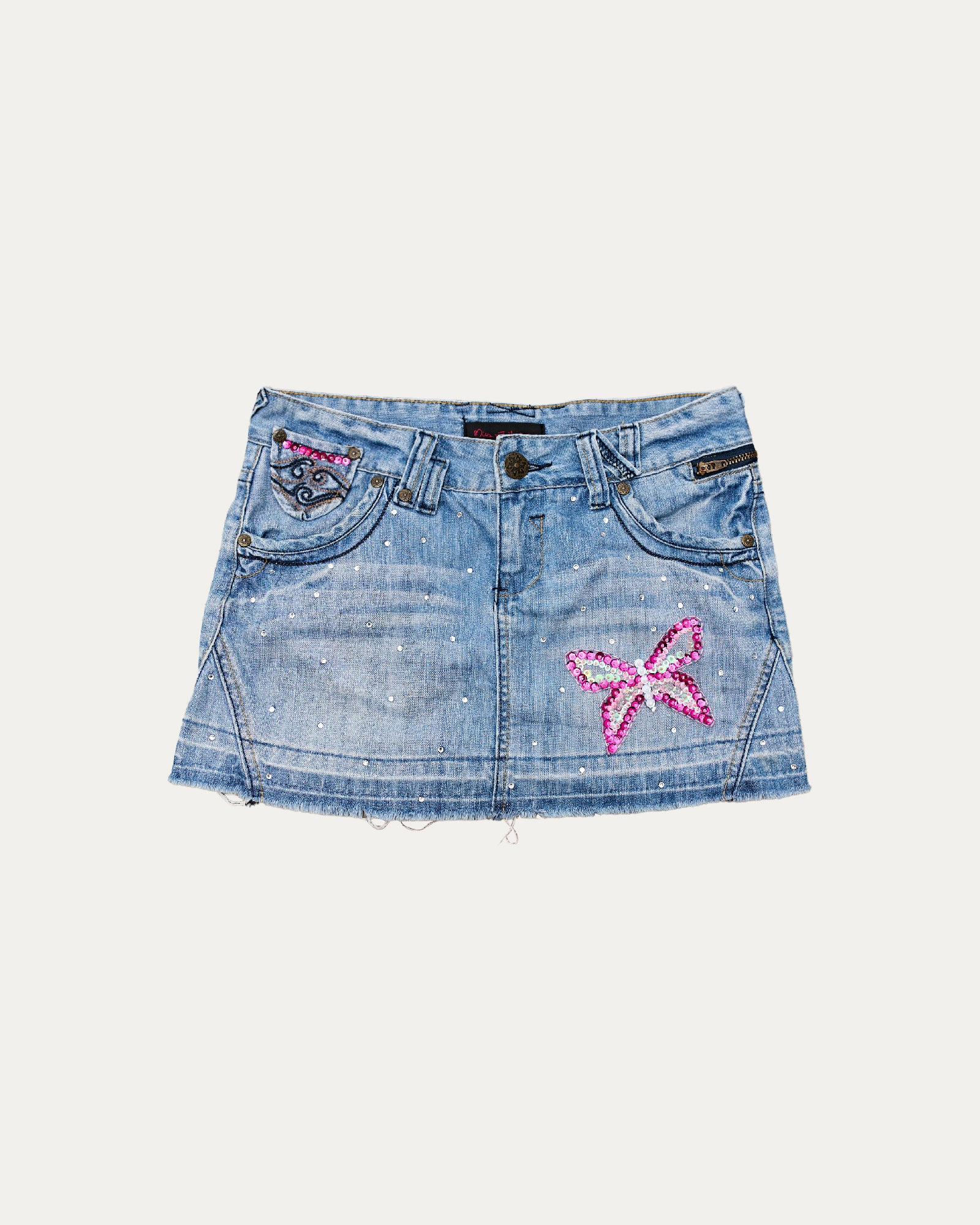 Reworked Denim Sequin Skirt - Calais (sz 6 AU)