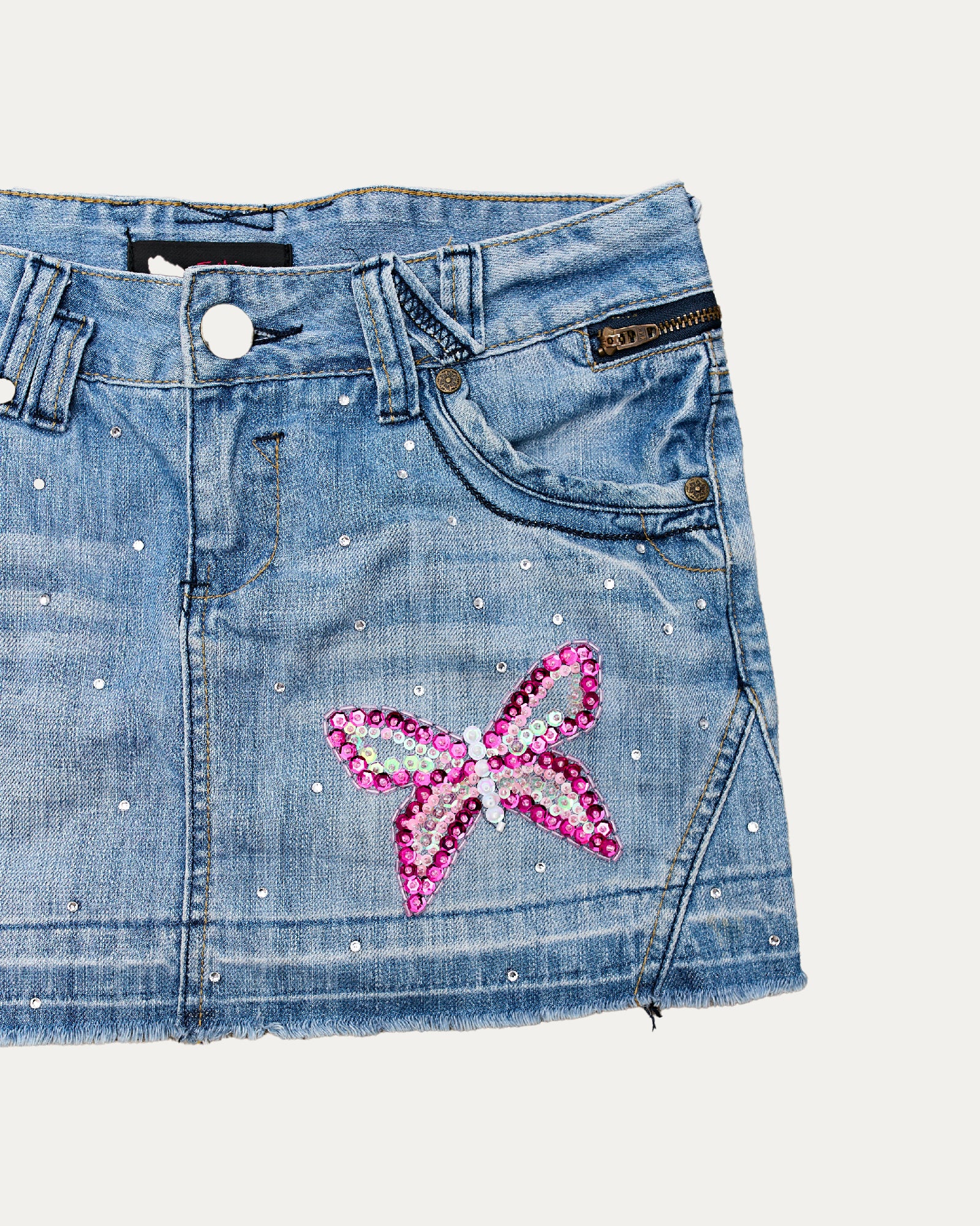 Reworked Denim Sequin Skirt - Calais (sz 6 AU)