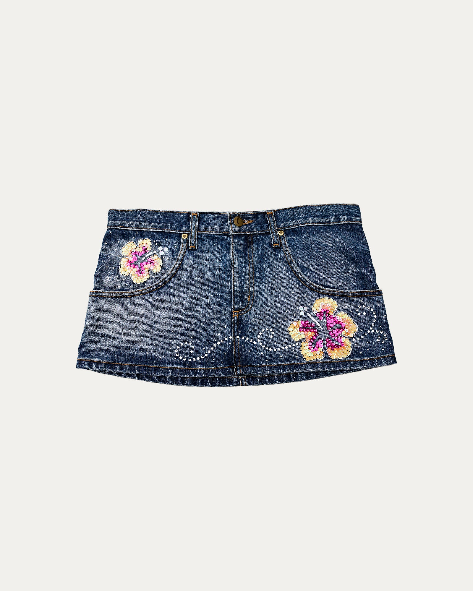 Reworked Denim Sequin Skirt - Emily (sz 9 AU)
