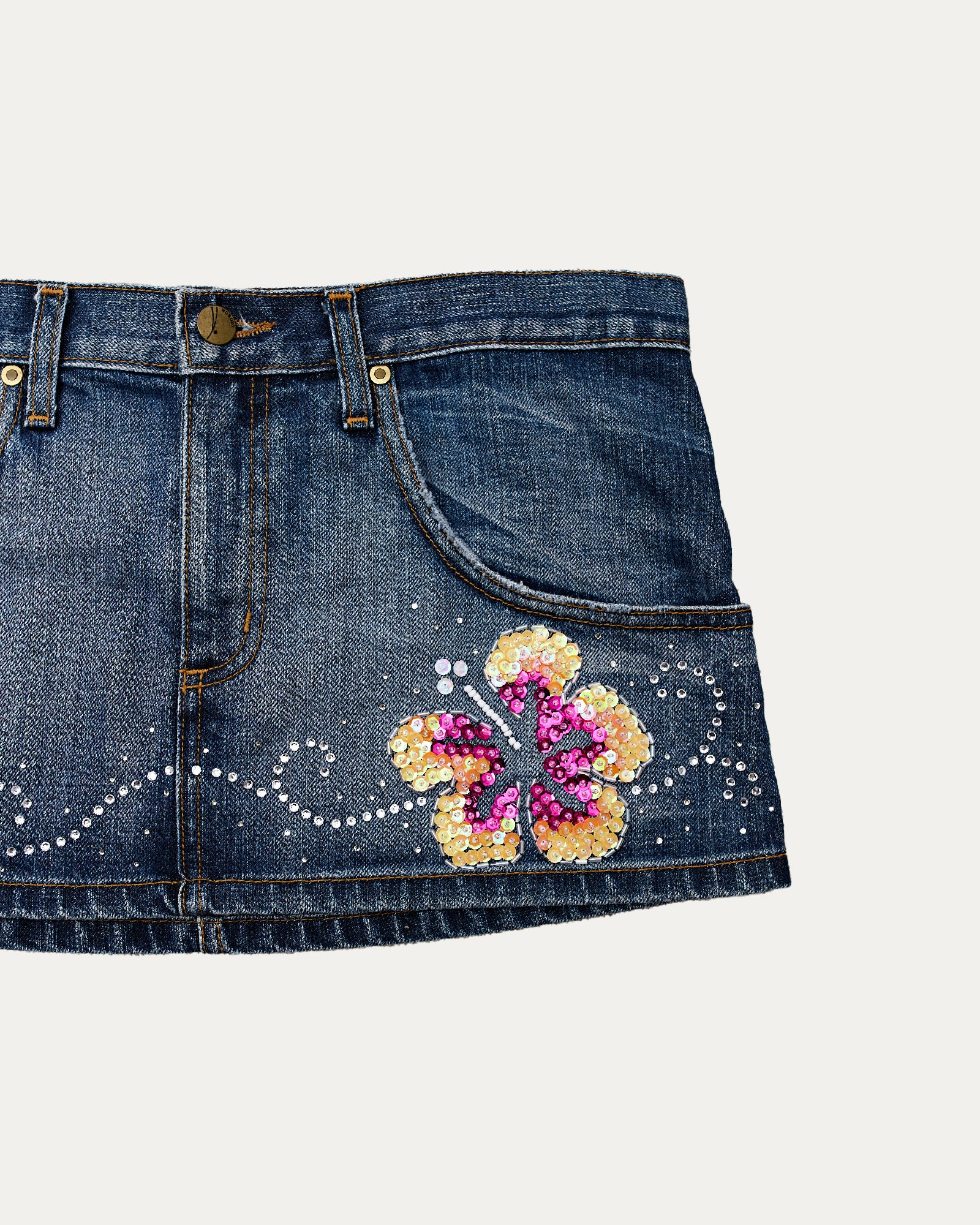 Reworked Denim Sequin Skirt - Emily (sz 9 AU)