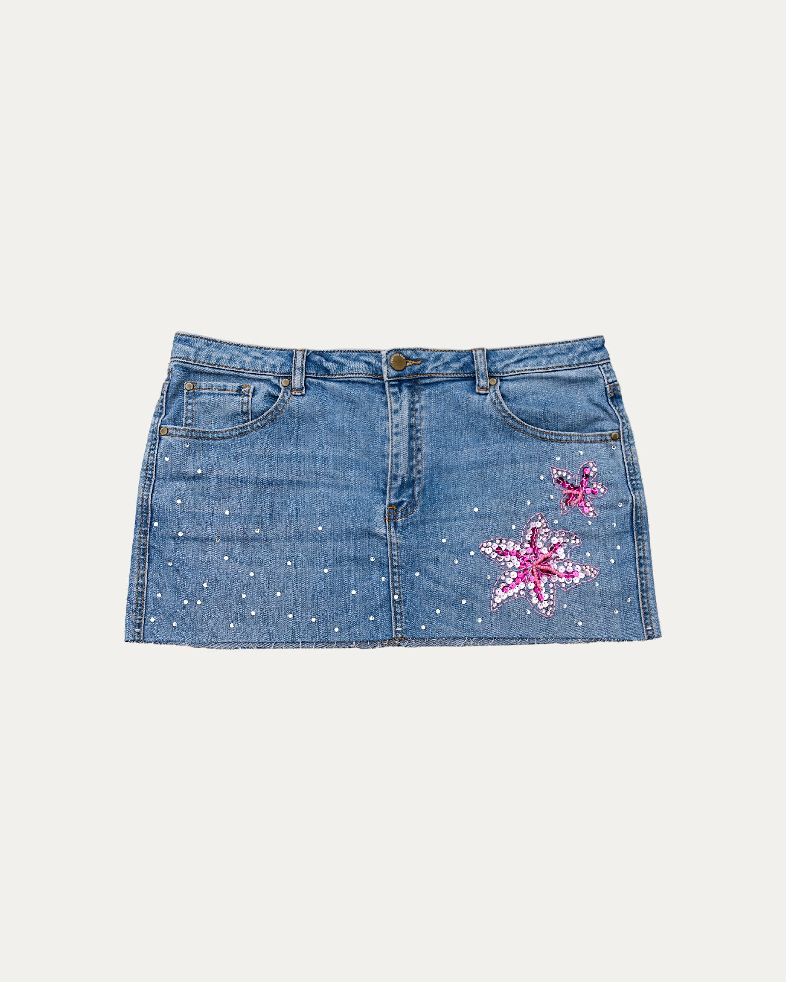 Reworked Denim Sequin Skirt - Thalia (sz 12 AU )