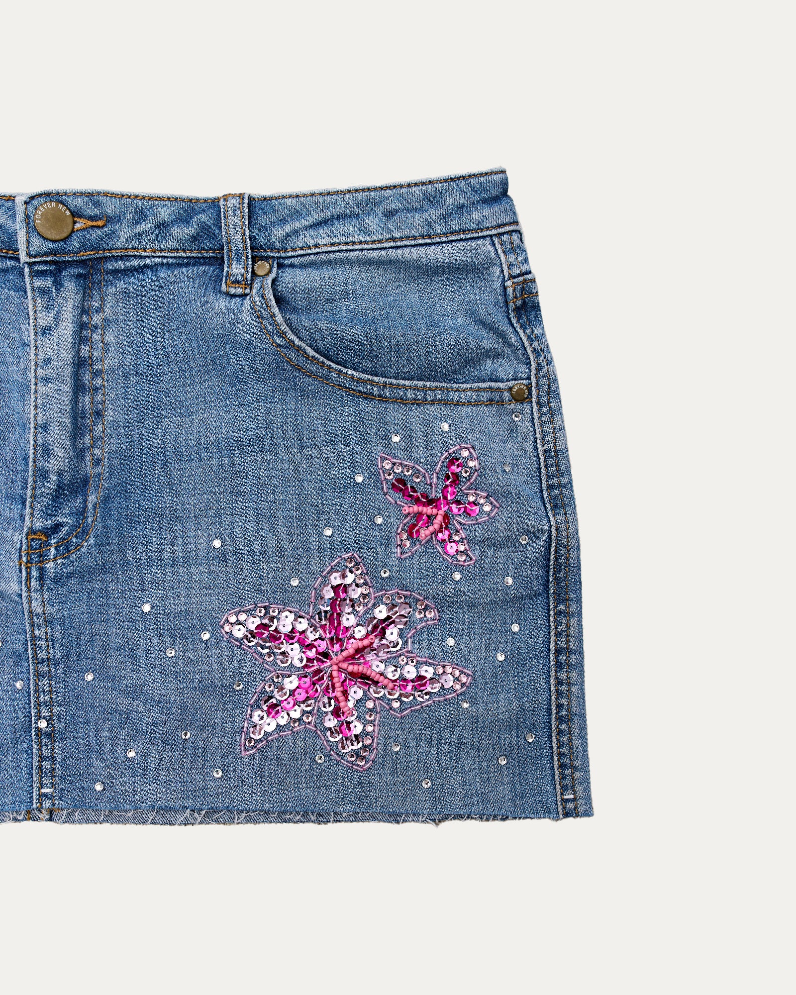 Reworked Denim Sequin Skirt - Thalia (sz 12 AU )