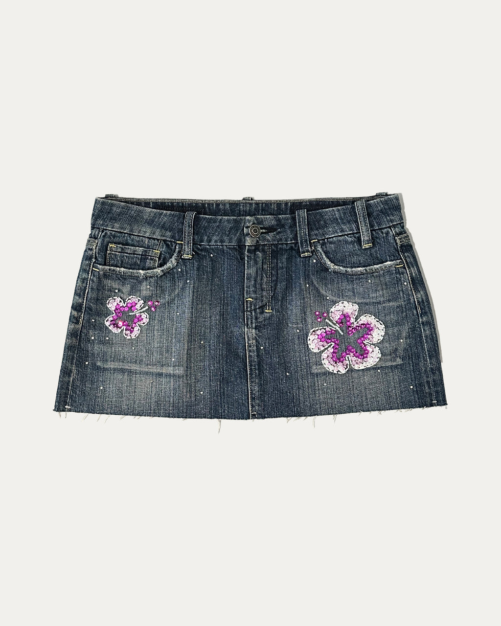 Reworked Denim Sequin Skirt - Lilac (sz 10 AU)
