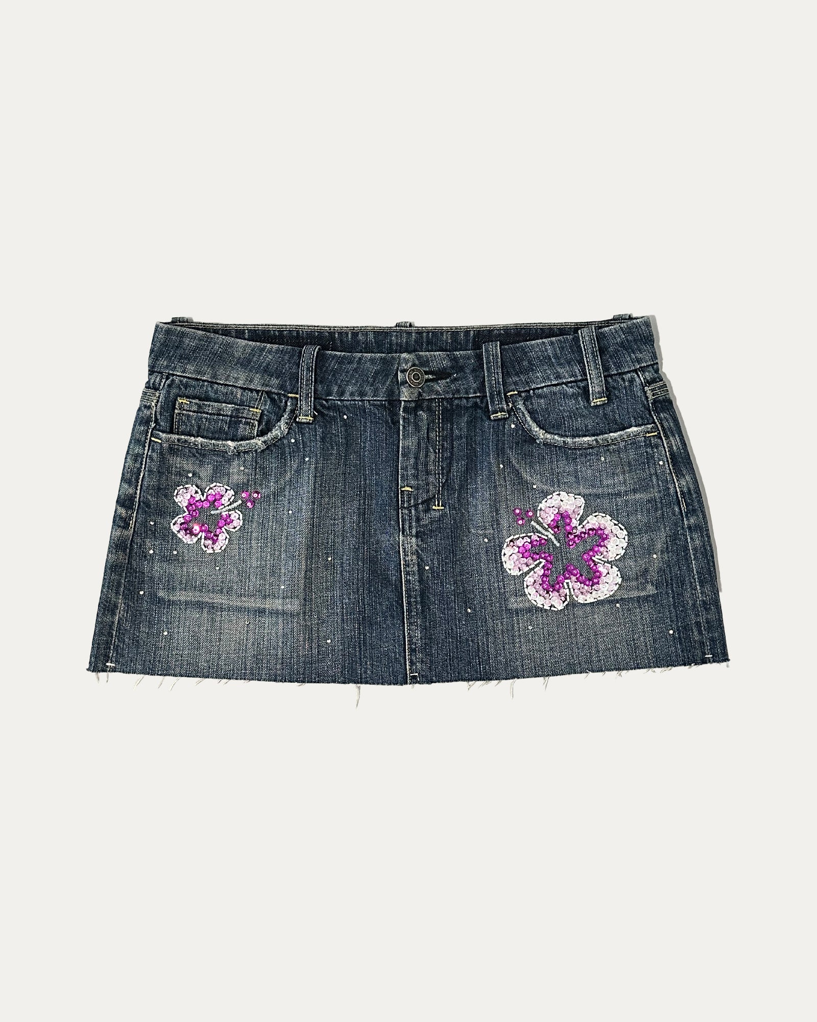 Reworked Denim Sequin Skirt - Lilac (sz 10 AU)