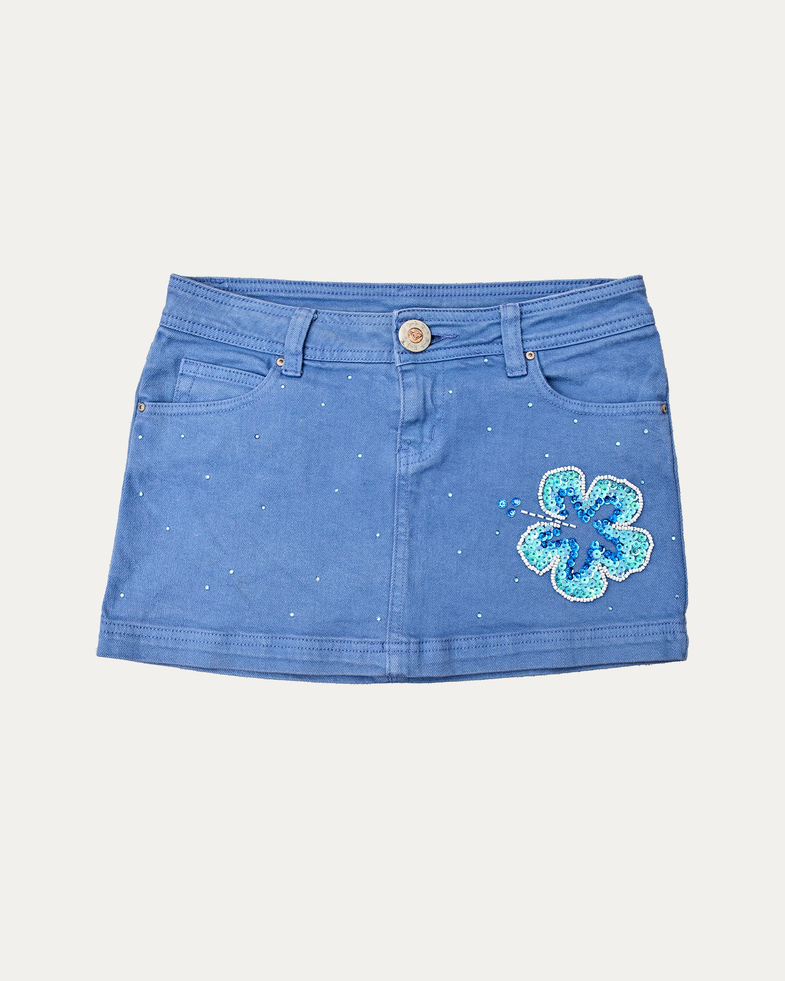 Reworked Denim Sequin Skirt - Aveline (sz 8)