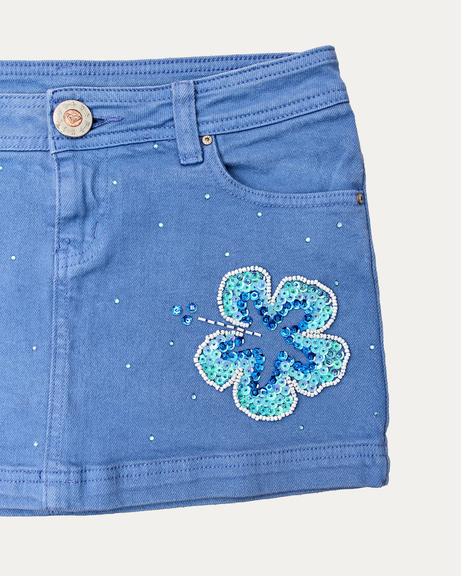 Reworked Denim Sequin Skirt - Aveline (sz 8)