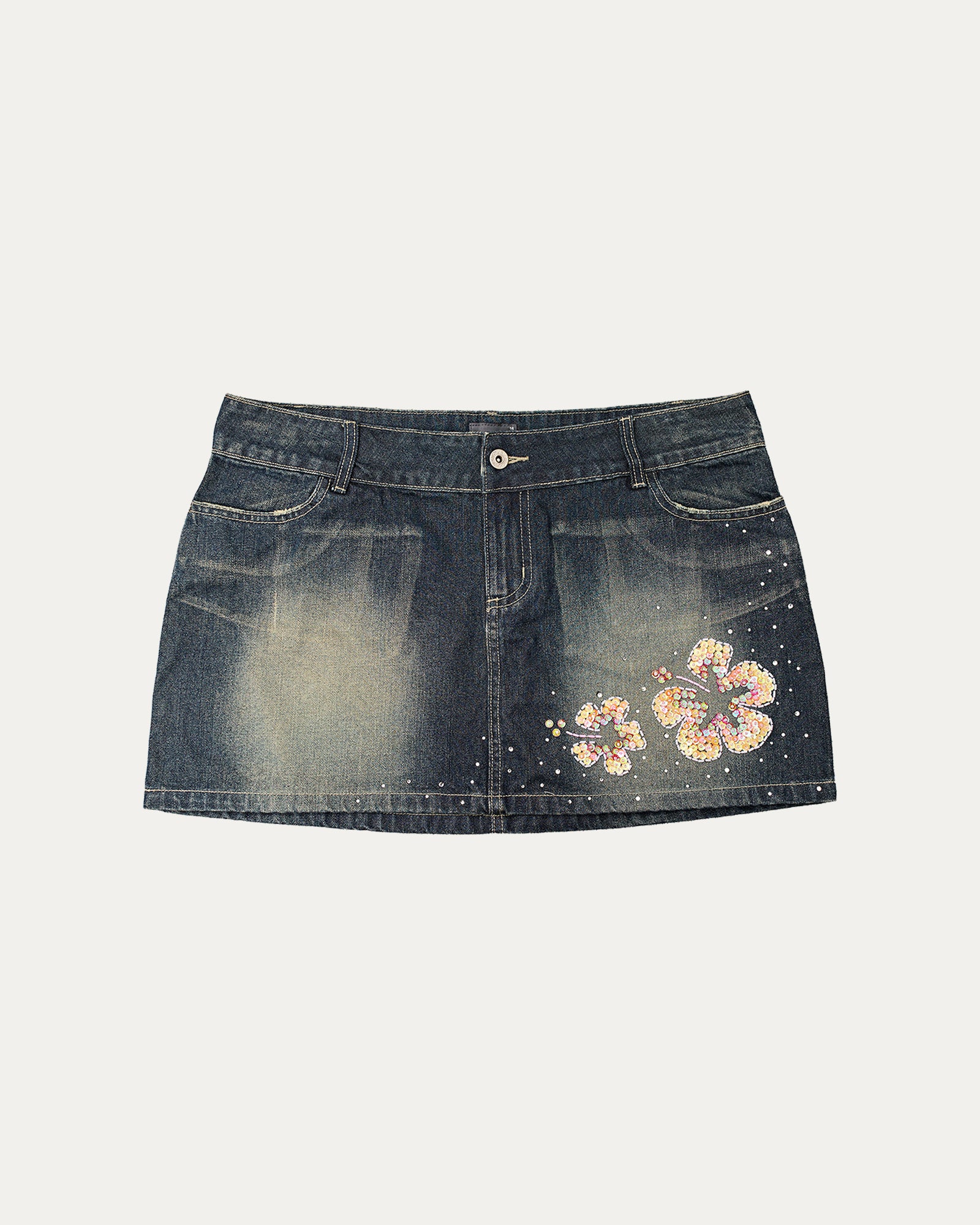 Reworked Denim Sequin Skirt - Nimira (sz 14 AU)