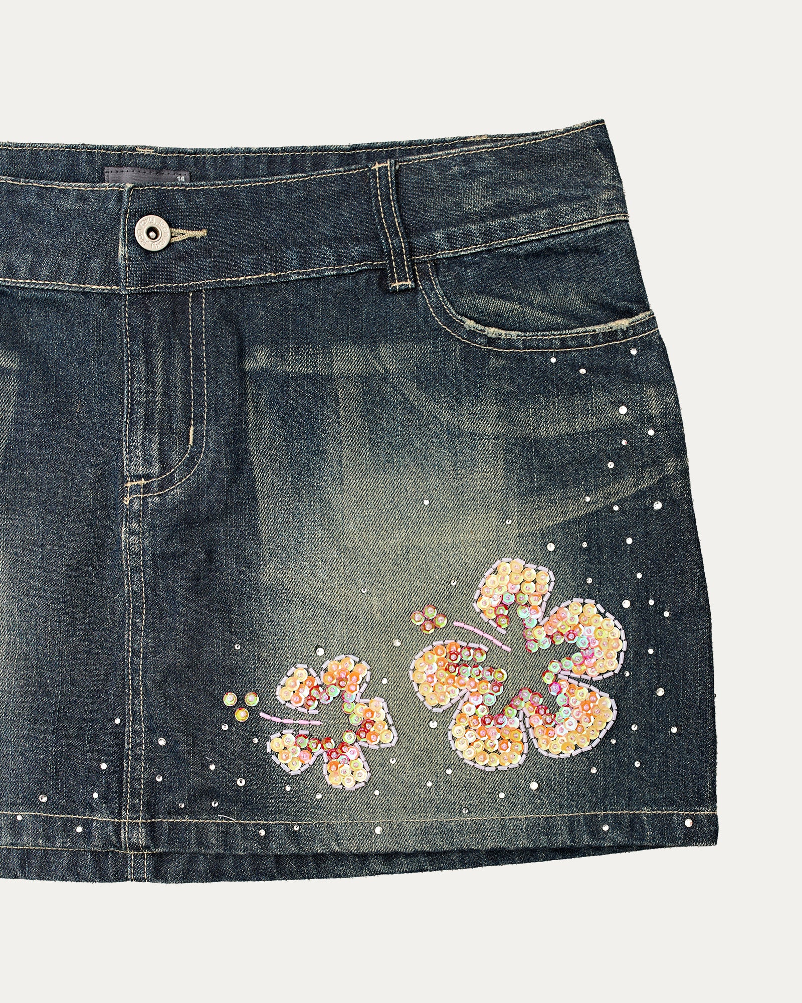 Reworked Denim Sequin Skirt - Nimira (sz 14 AU)