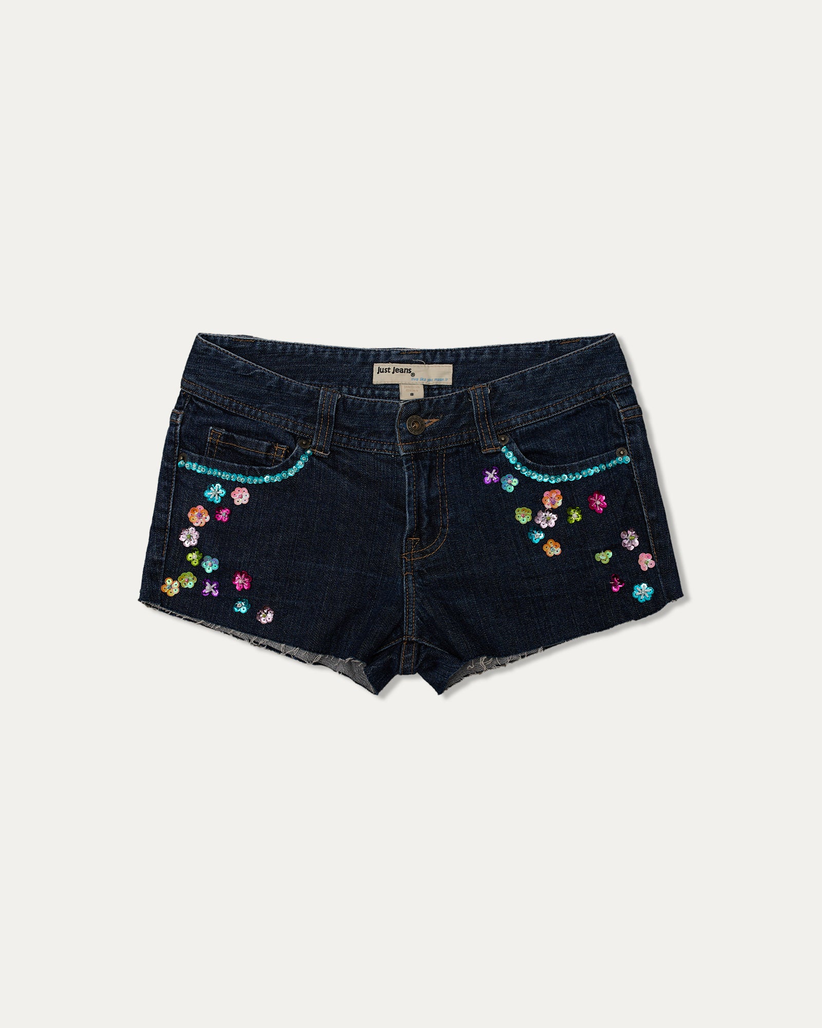 Reworked Denim Sequin Shorts - Ella (sz 8 AU)