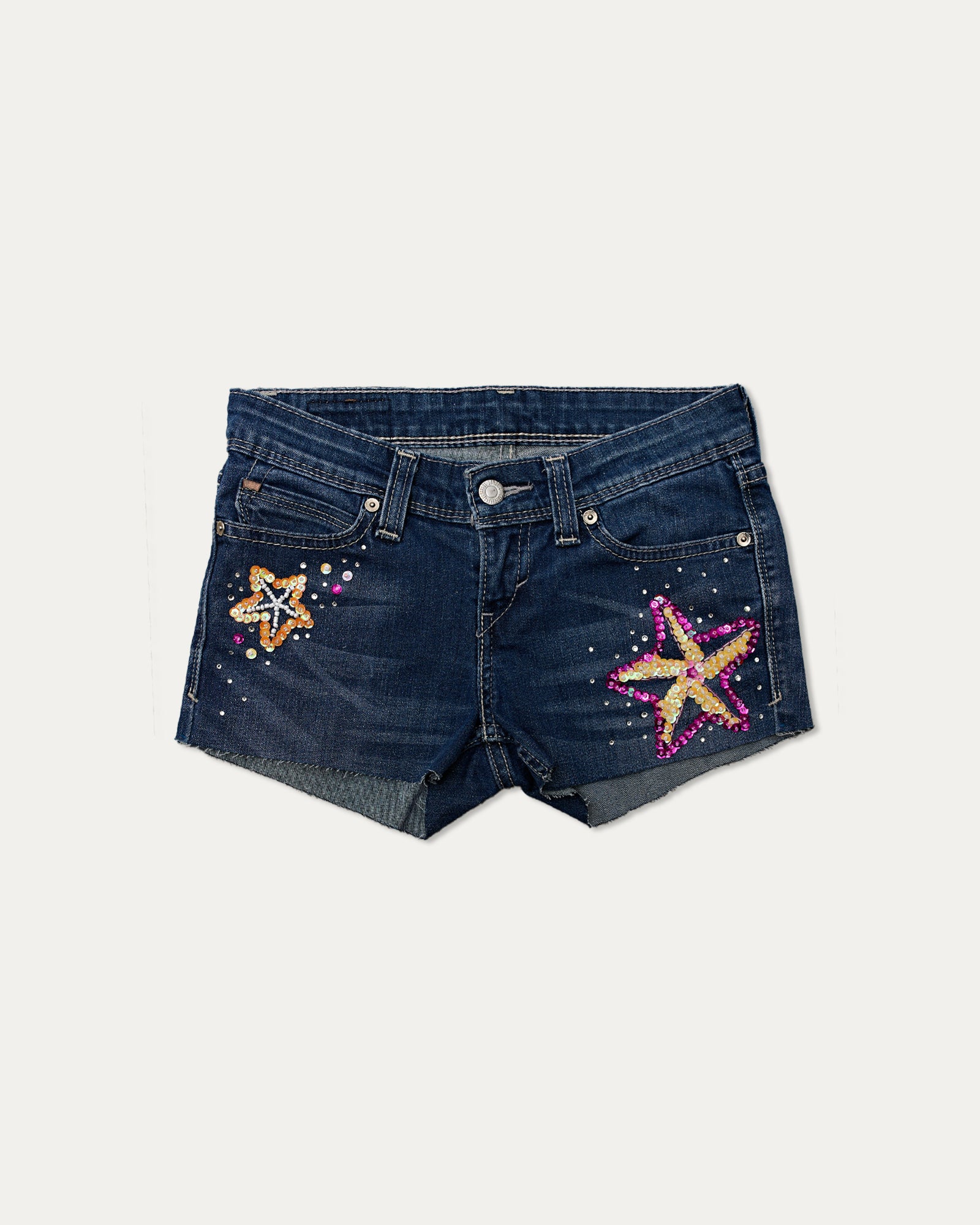 Reworked Denim Sequin Shorts - Star (sz 6 AU)