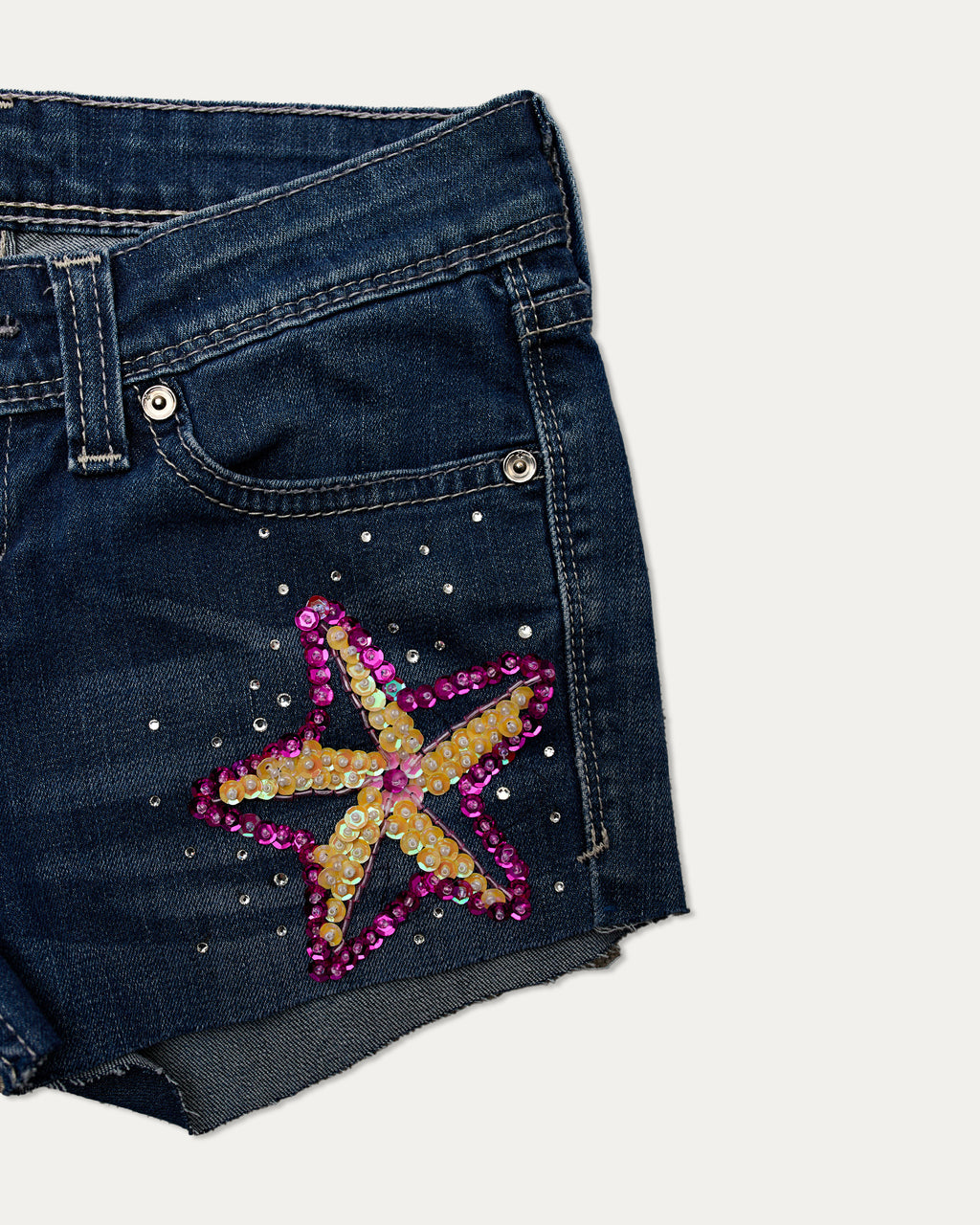 Reworked Denim Sequin Shorts - Star (sz 6 AU)