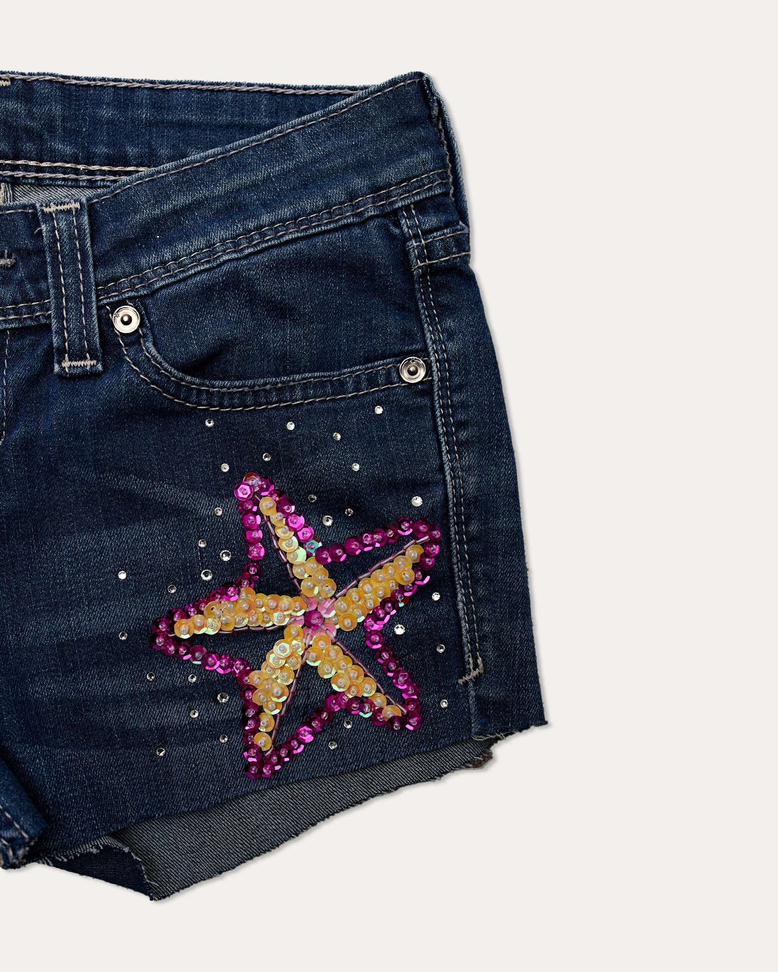Reworked Denim Sequin Shorts - Star (sz 6 AU)