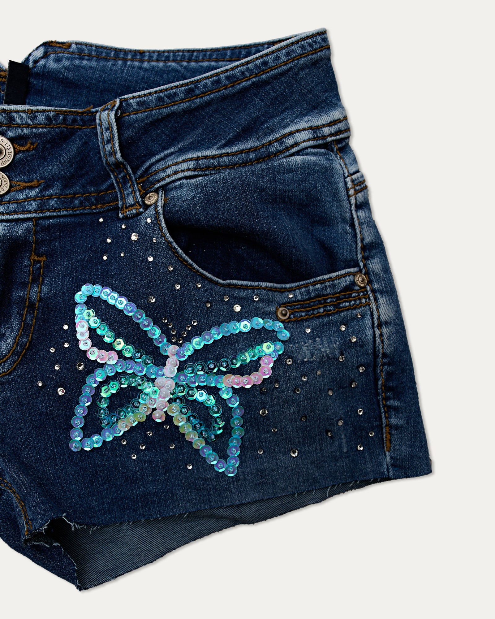 Reworked Denim Sequin Shorts - Lara (sz 8 AU)