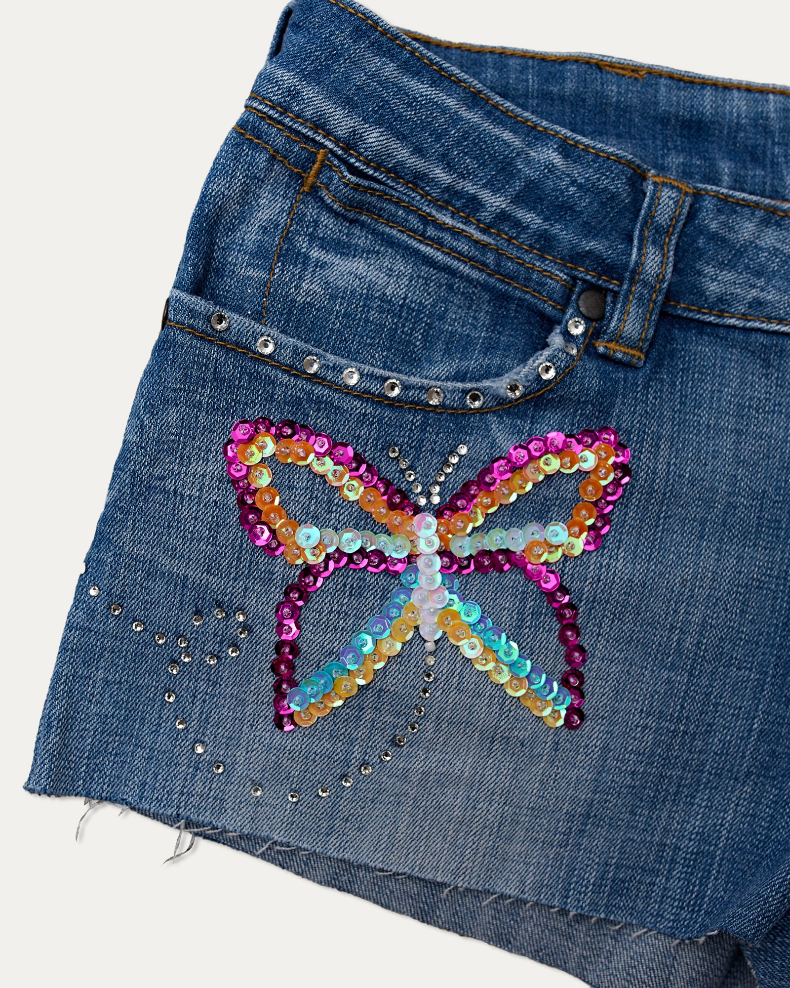 Reworked Denim Sequin Shorts - Felicity (sz 8 AU)