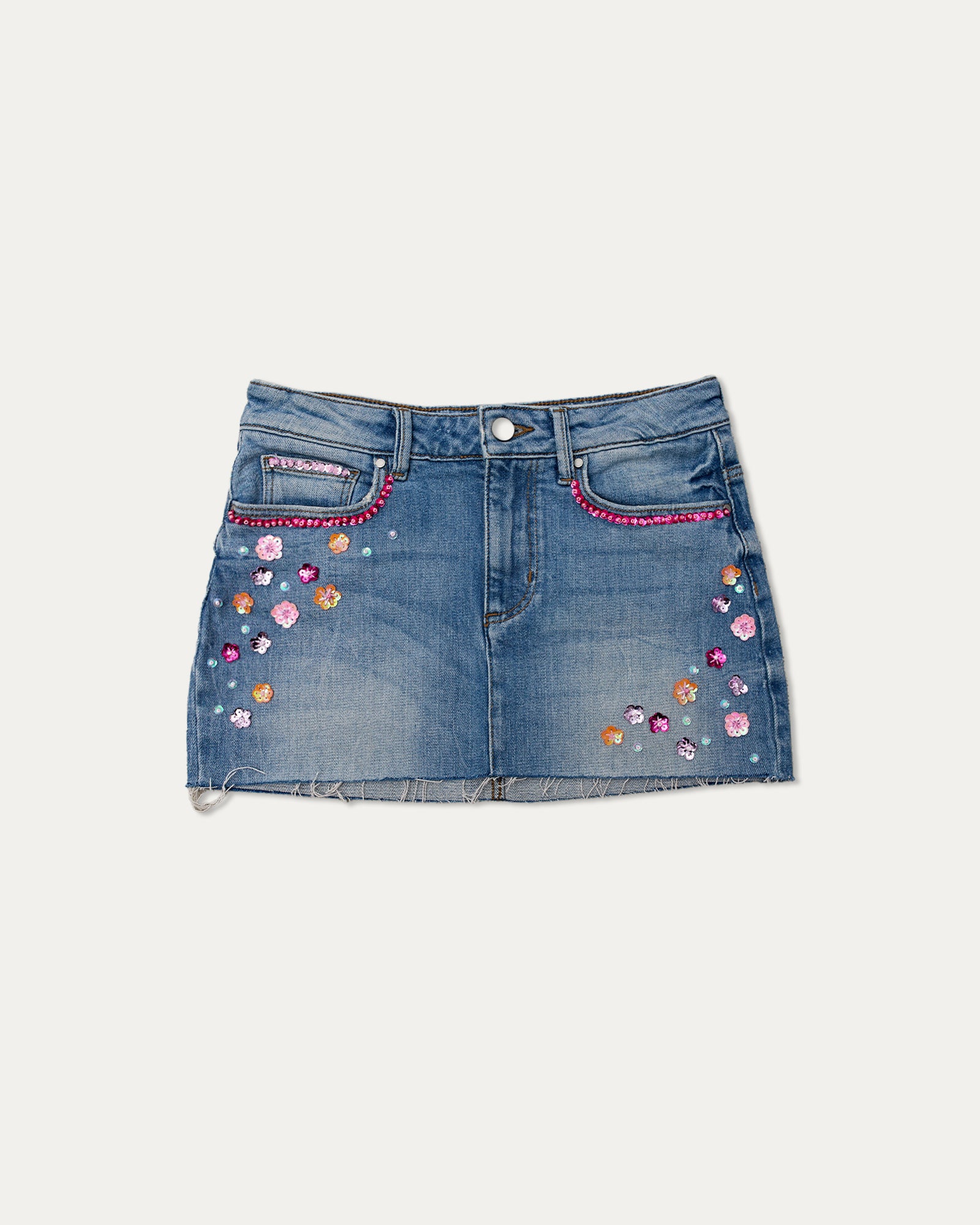 Reworked Denim Sequin Skirt - Flora (sz 6 AU)