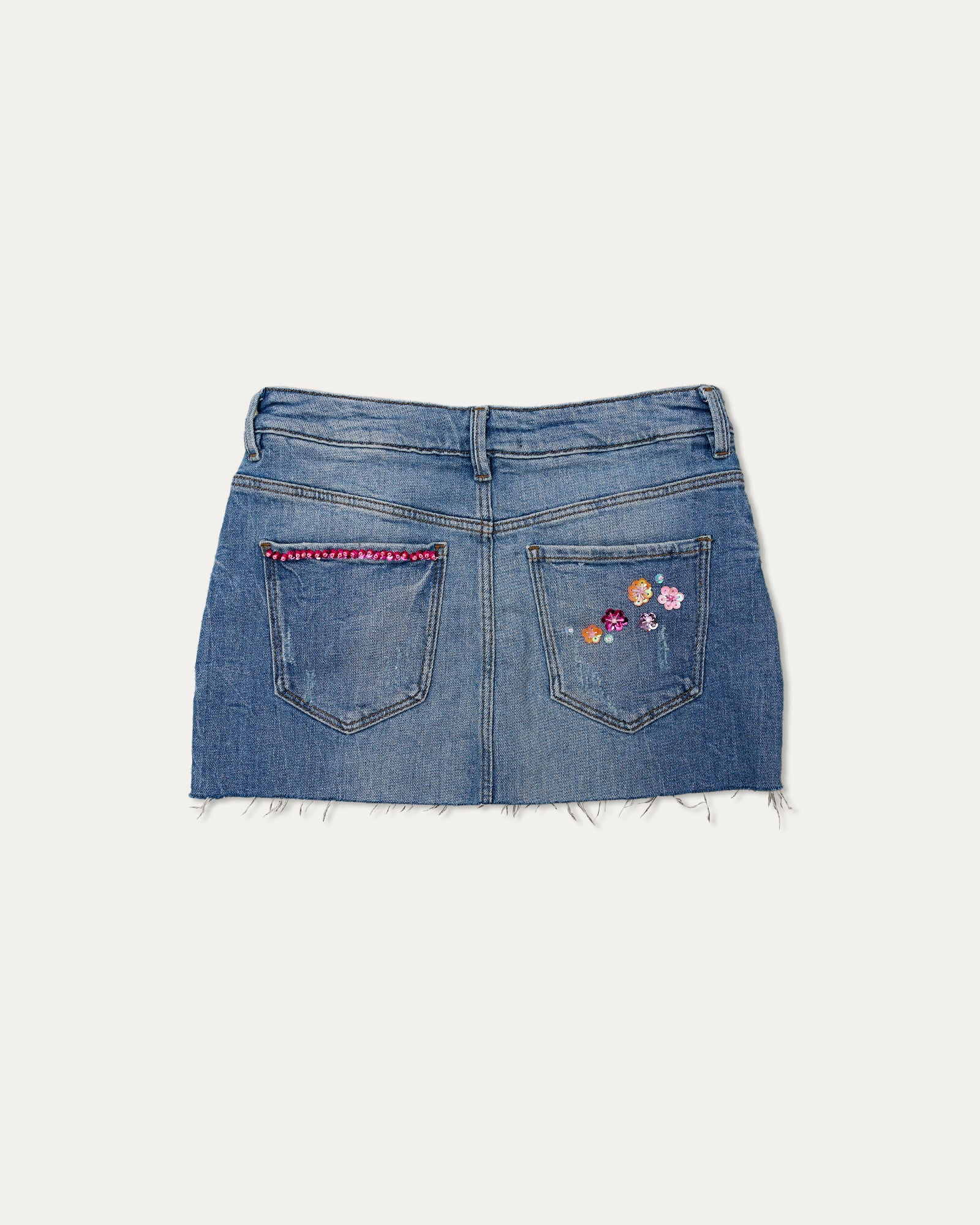 Reworked Denim Sequin Skirt - Flora (sz 6 AU)