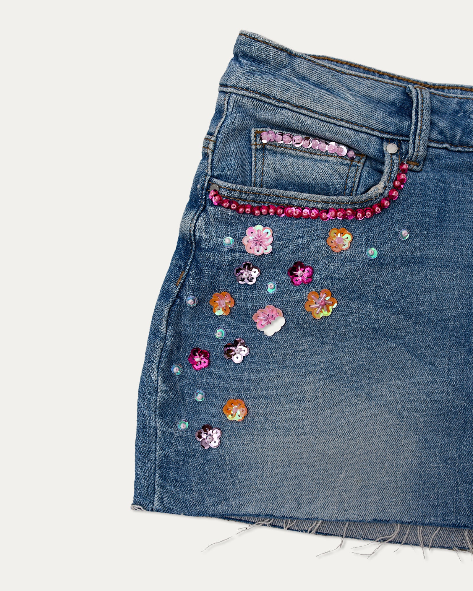 Reworked Denim Sequin Skirt - Flora (sz 6 AU)