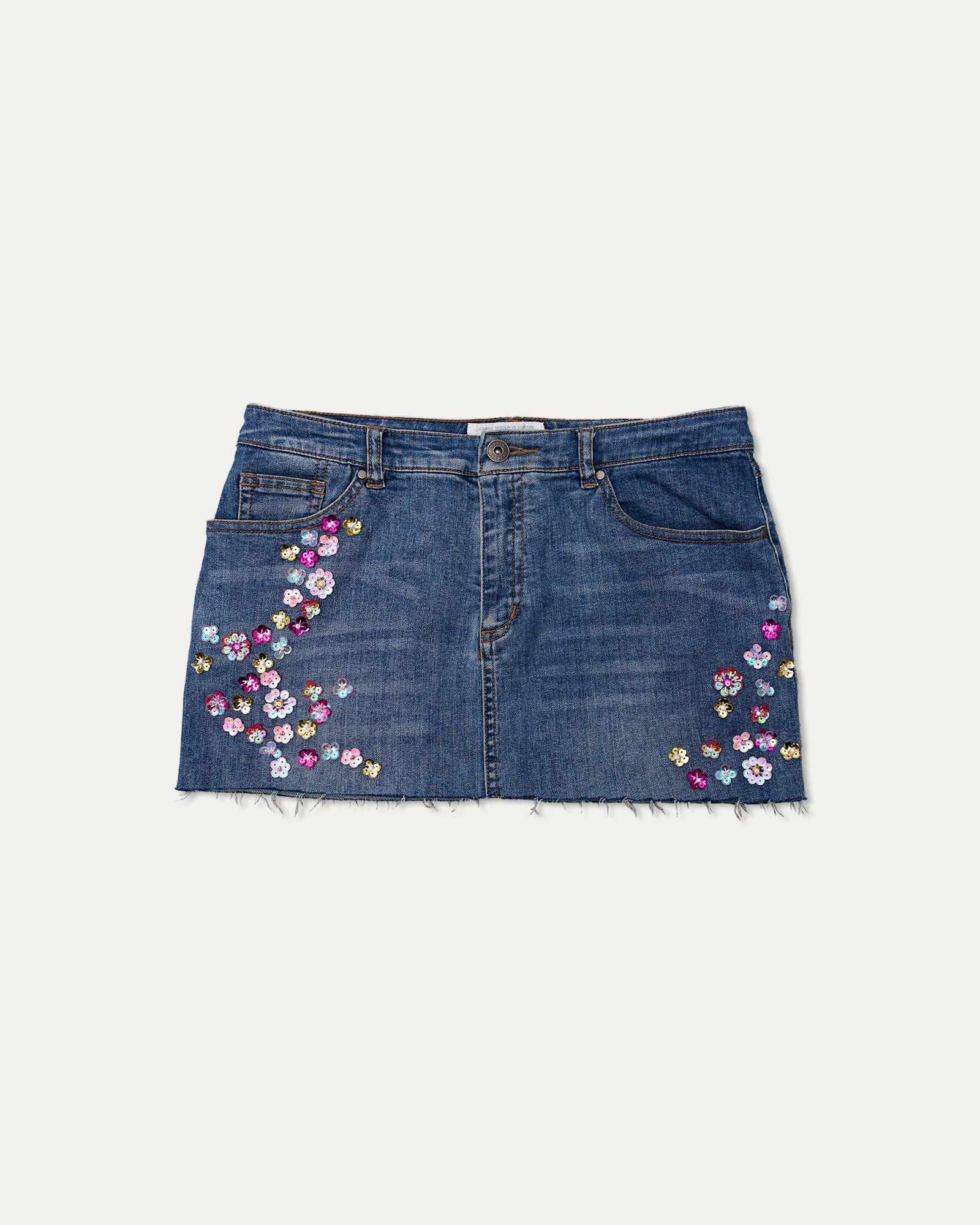 Reworked Denim Sequin Skirt - Bloom (sz 8 AU)