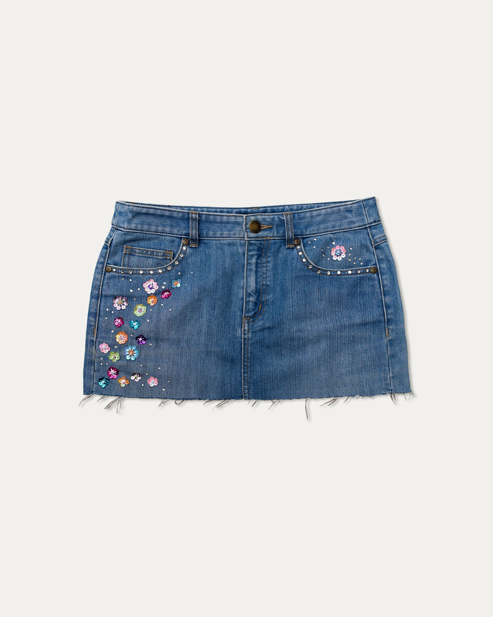 Reworked Denim Sequin Skirt - Lucy (sz 8 AU)