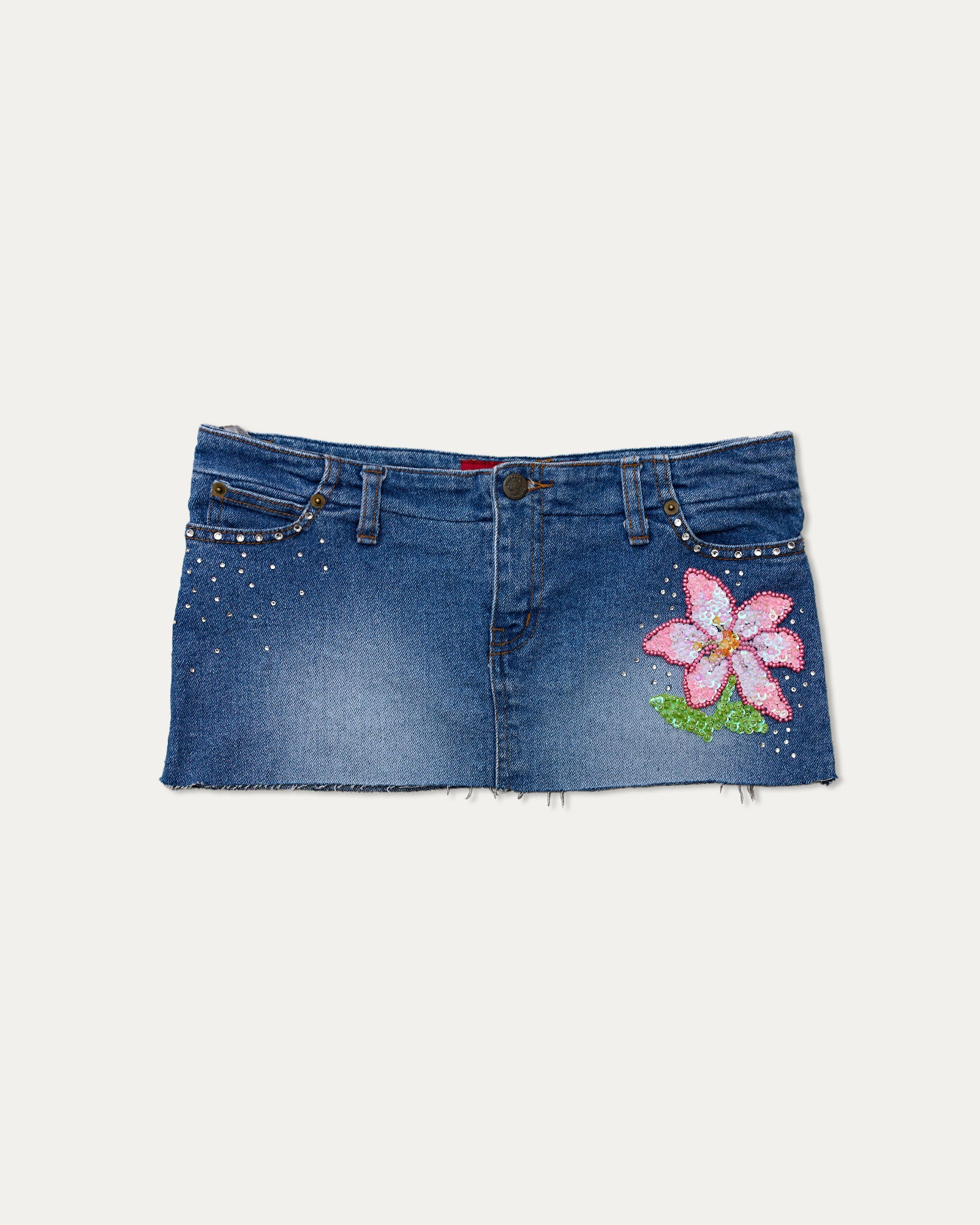 Reworked Denim Sequin Skirt - Euro (sz 8 AU)