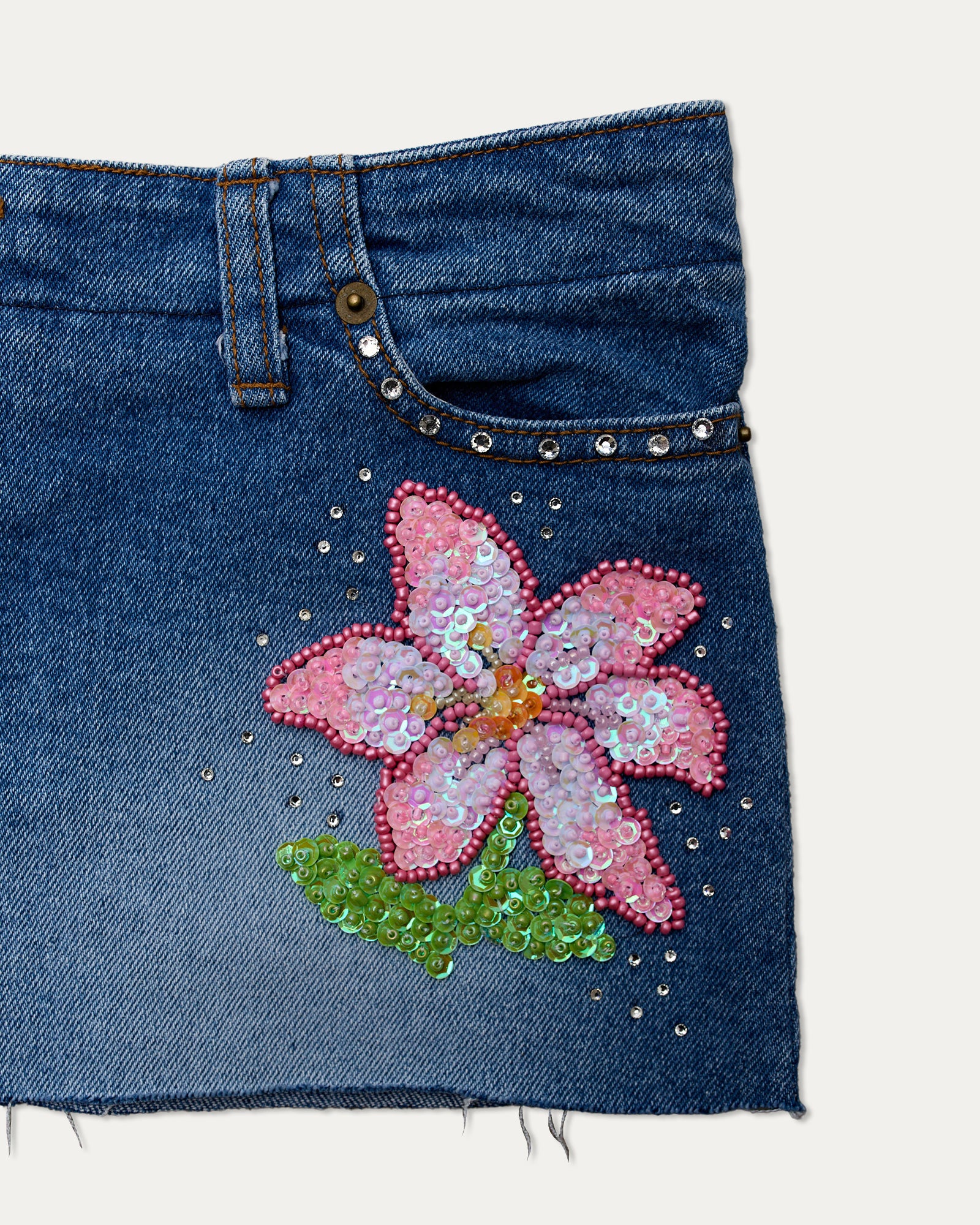 Reworked Denim Sequin Skirt - Euro (sz 8 AU)