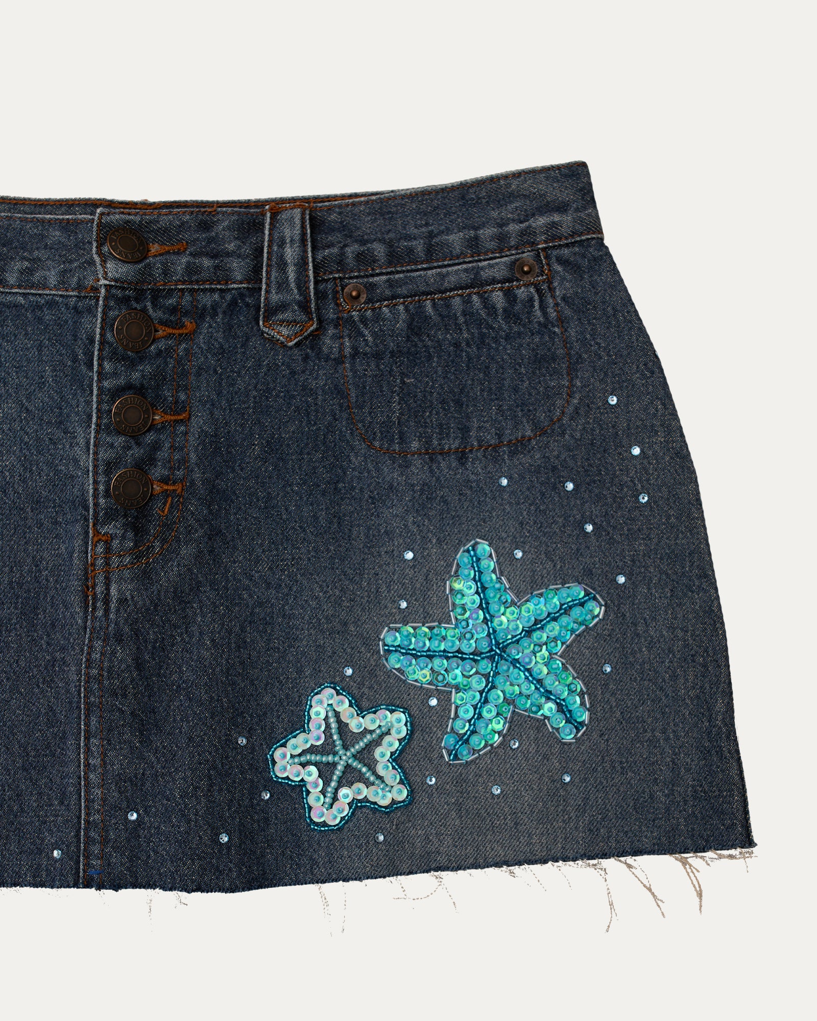 Reworked Denim Sequin Skirt - Kairos (sz 12 AU)